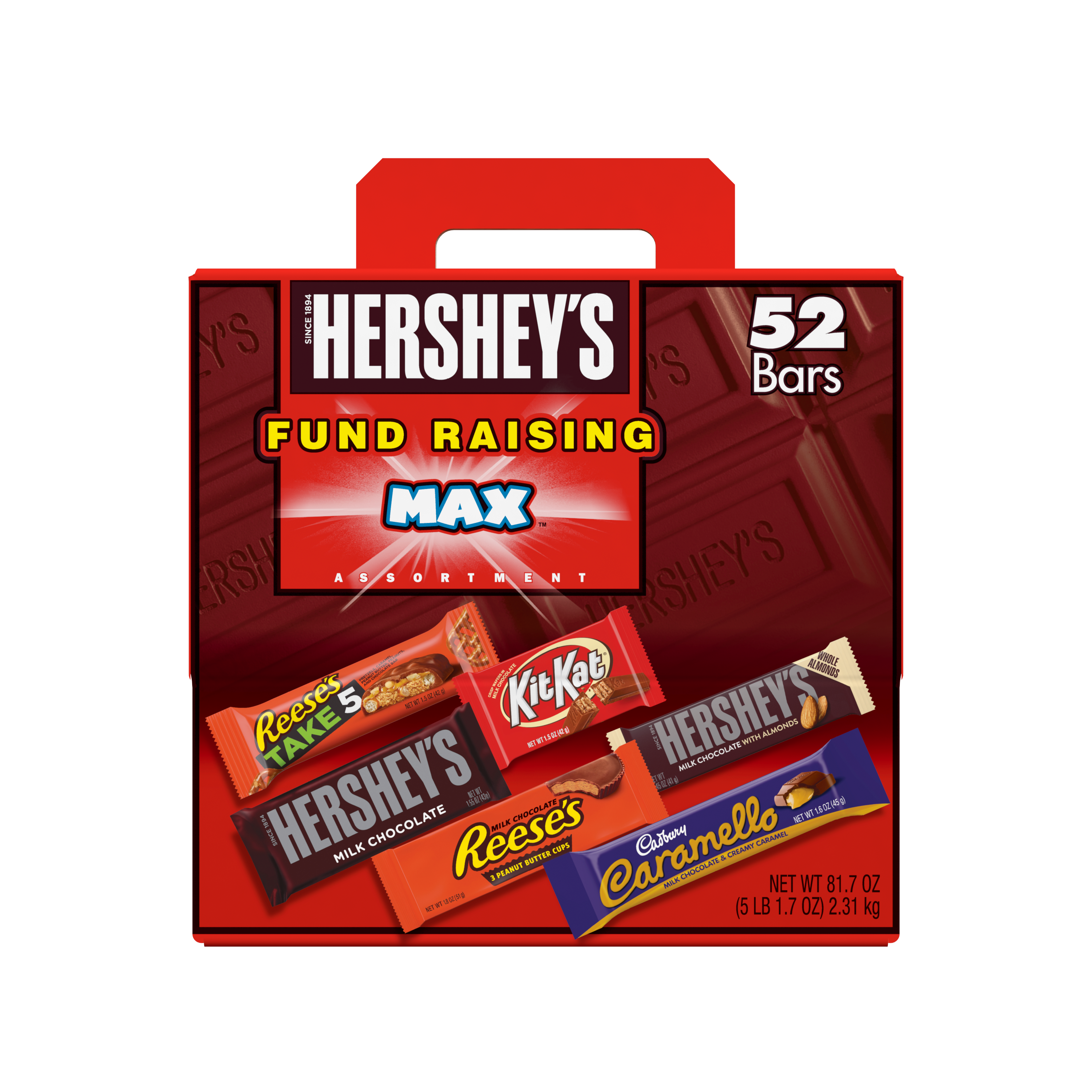 Hershey Fund Raising Max Assortment, 81.7 oz box, 52 bars - Front of Package
