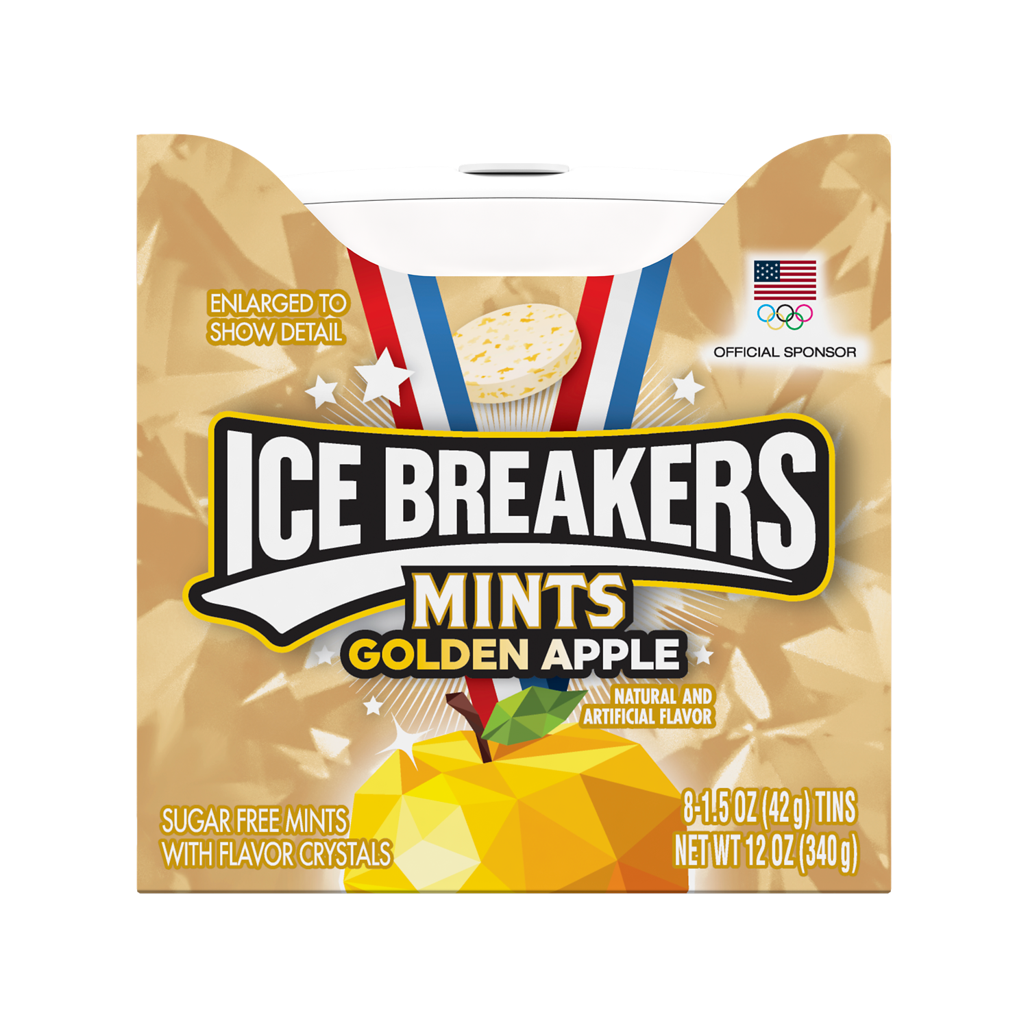 ICE BREAKERS Golden Apple Sugar Free Mints, 12 oz box, 8 pack - Front of Package
