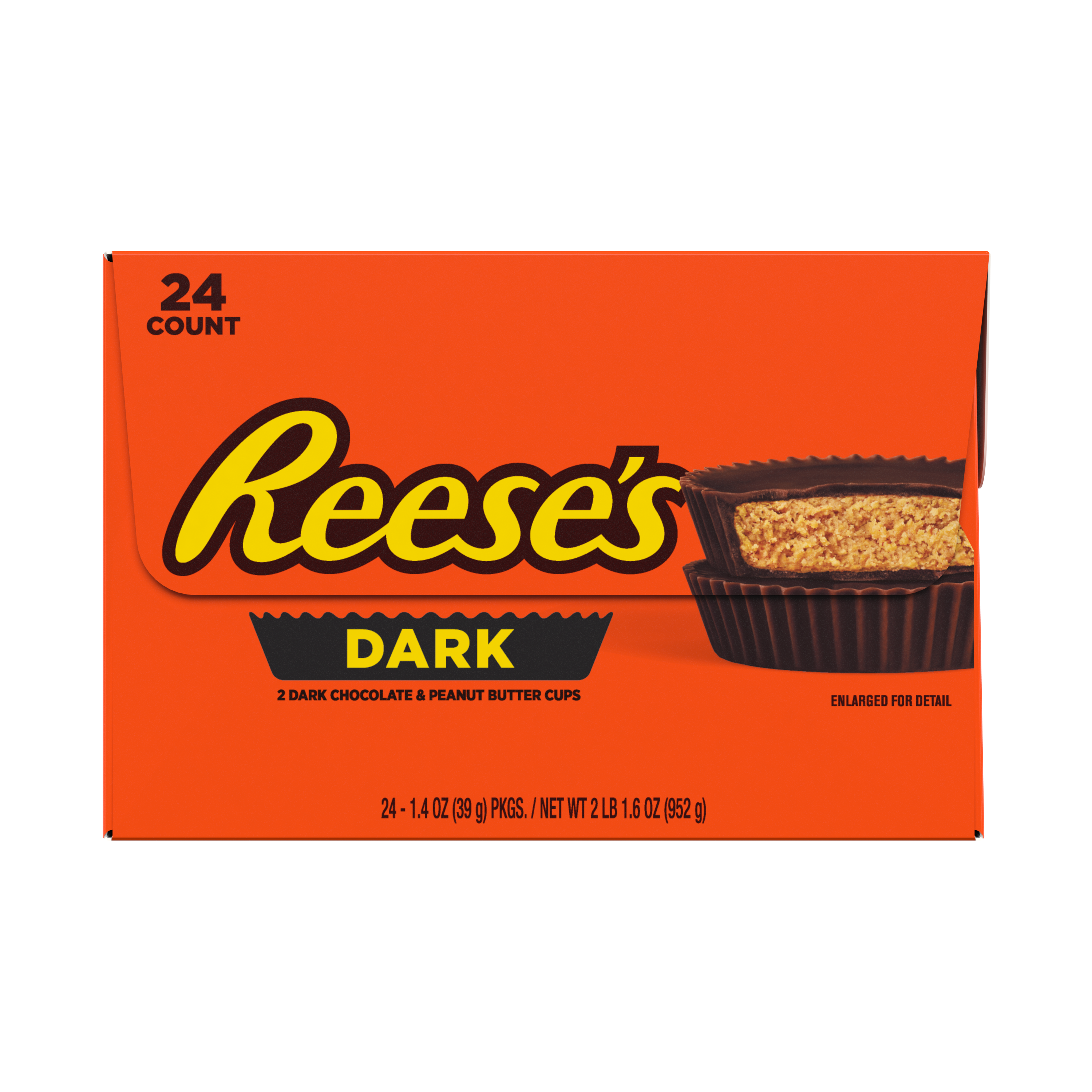 REESE'S Dark Chocolate Peanut Butter Cups, 33.6 oz box, 24 pack - Front of Package
