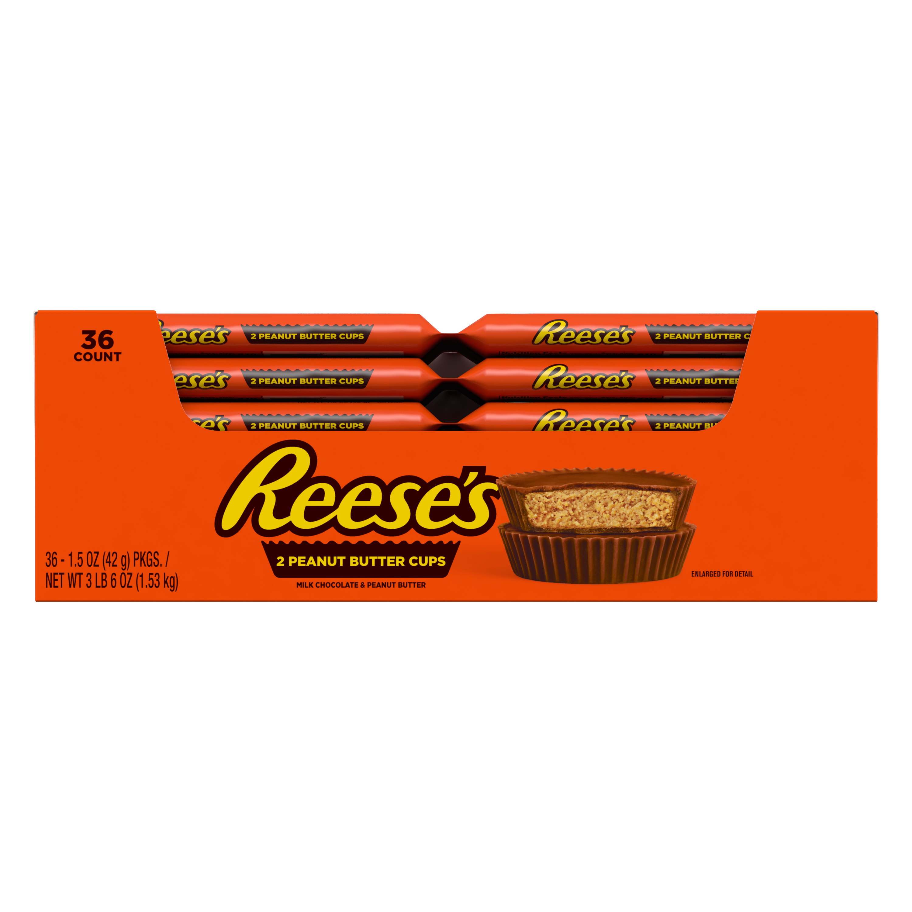 REESE'S Milk Chocolate Peanut Butter Cups, 1.5 oz box, 36 count - Front of Package
