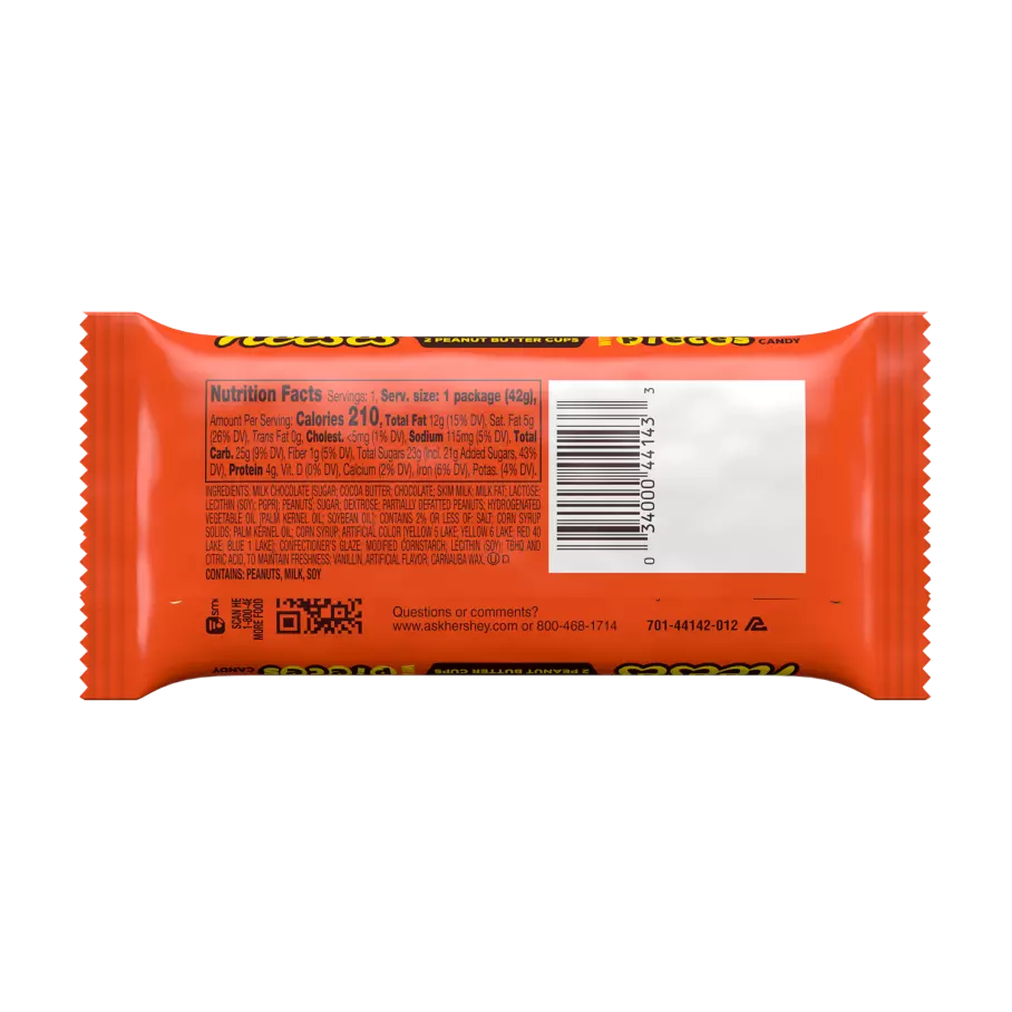 REESE'S STUFFED WITH PIECES Milk Chocolate Peanut Butter Cups, 1.5 oz - Back of Package