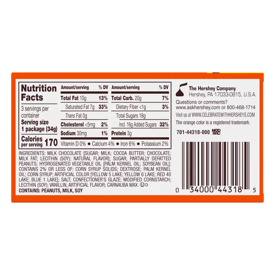 REESE'S PIECES SHAKE & BREAK Milk Chocolate Peanut Butter Eggs, 3.6 oz box, 3 pack - Back of Package