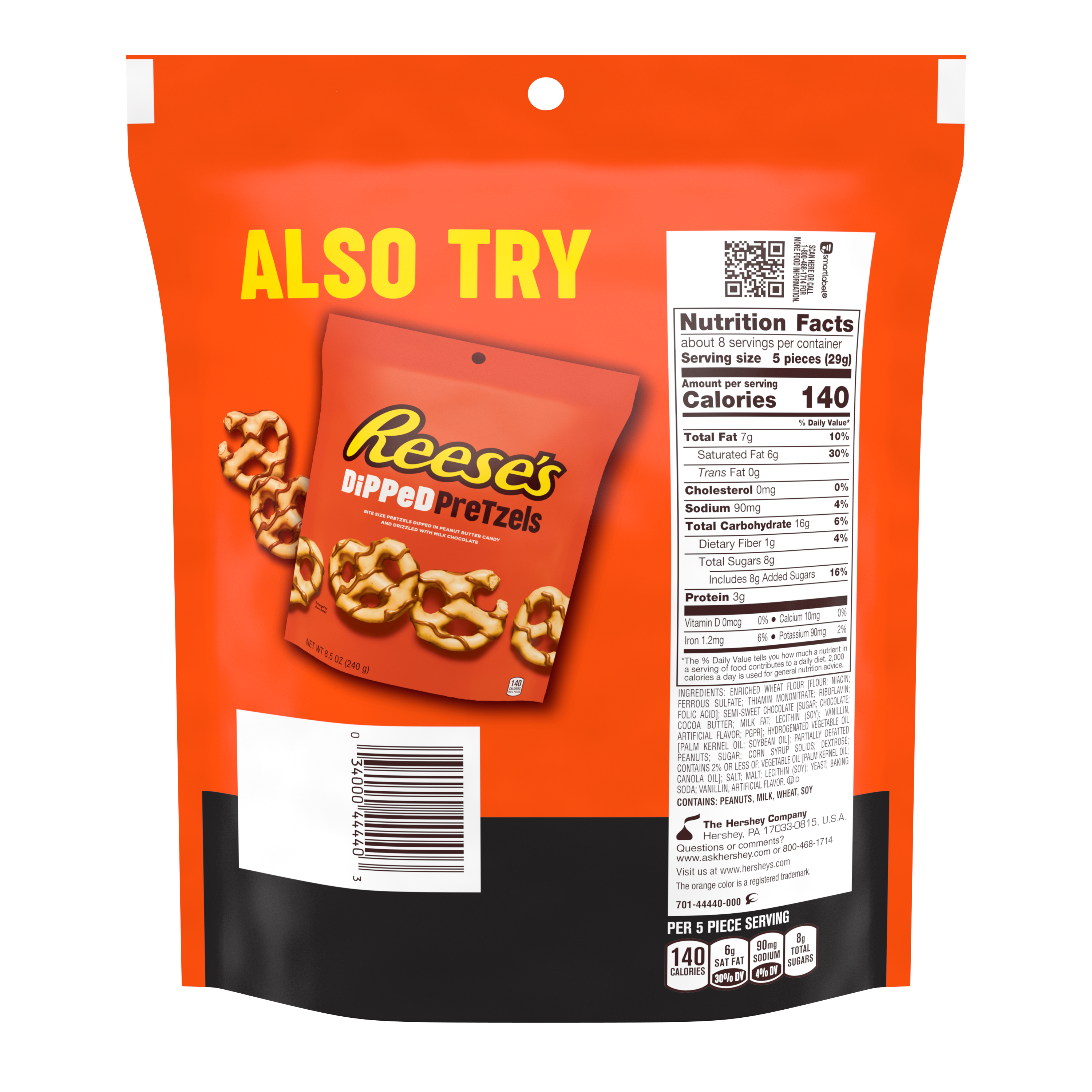 REESE'S Dipped Pretzels Dark Chocolate Snack, 8.5 oz bag - Back of Package
