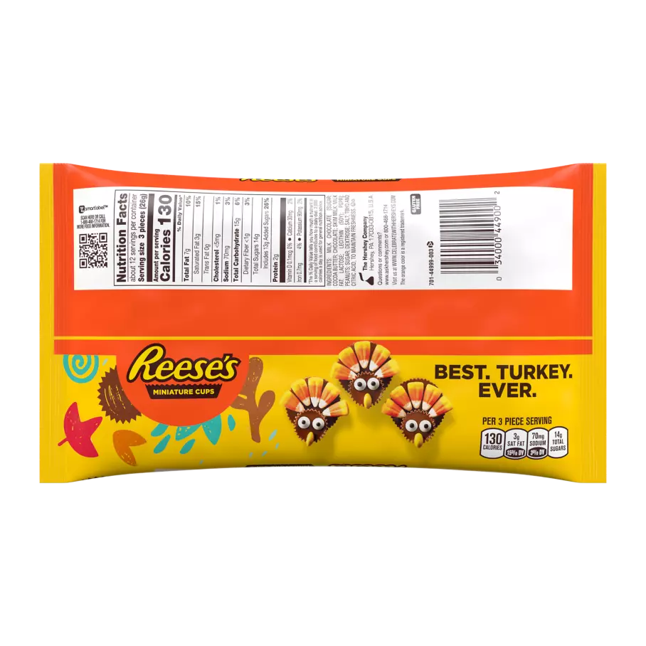 REESE'S Fall Harvest Milk Chocolate Miniature Peanut Butter Cups, 11 oz bag - Back of Package