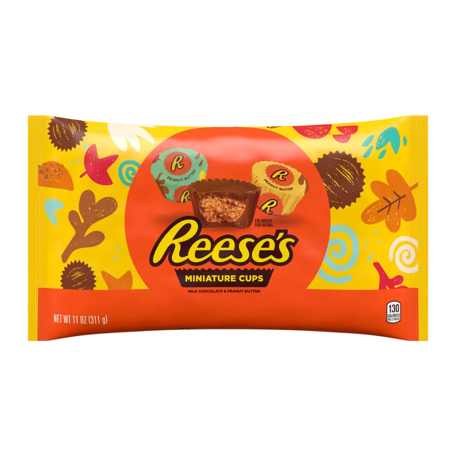 REESE'S Fall Harvest Milk Chocolate Miniature Peanut Butter Cups, 11 oz bag - Front of Package