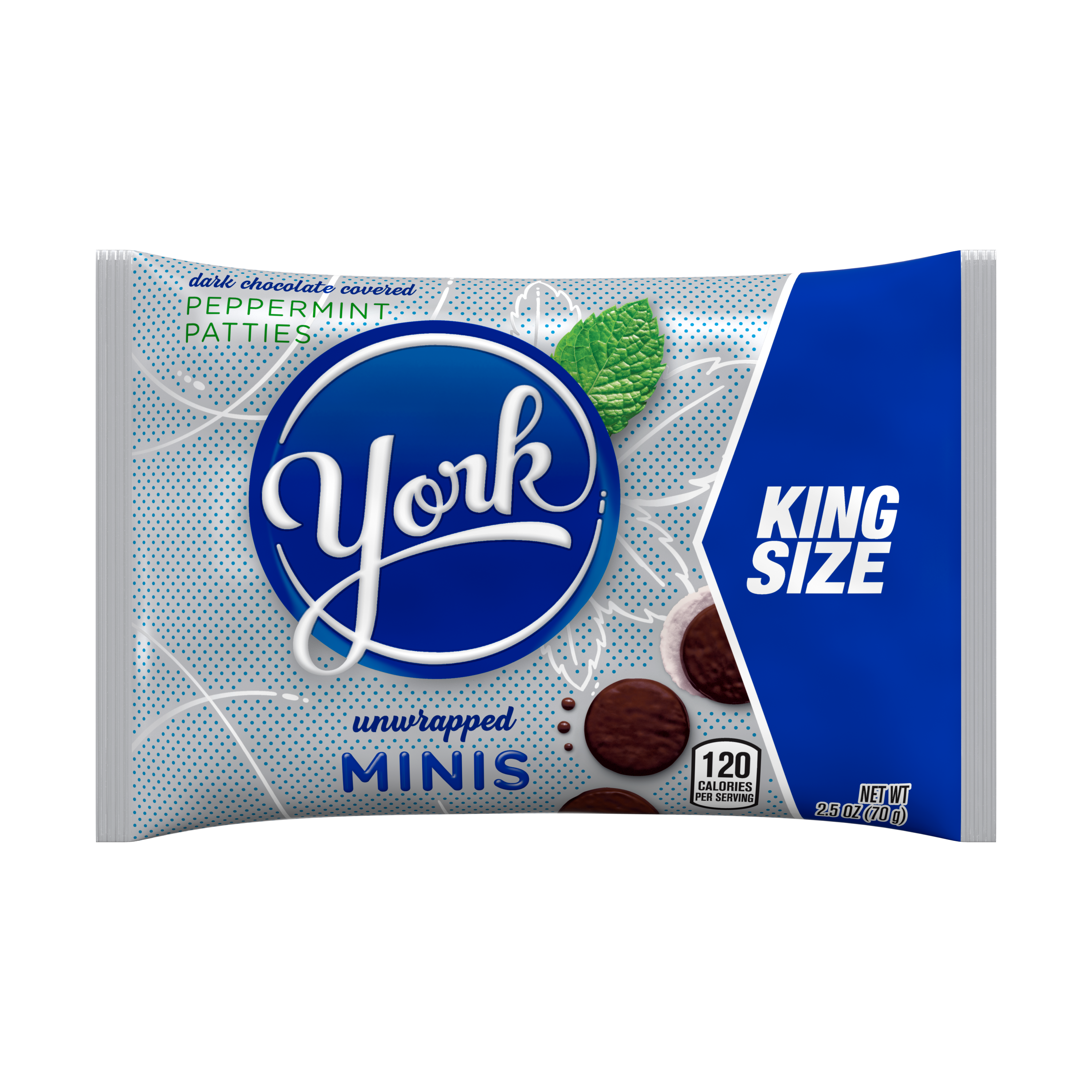 YORK Minis Dark Chocolate King Size Peppermint Patties, 2.5 oz bag - Front of Package