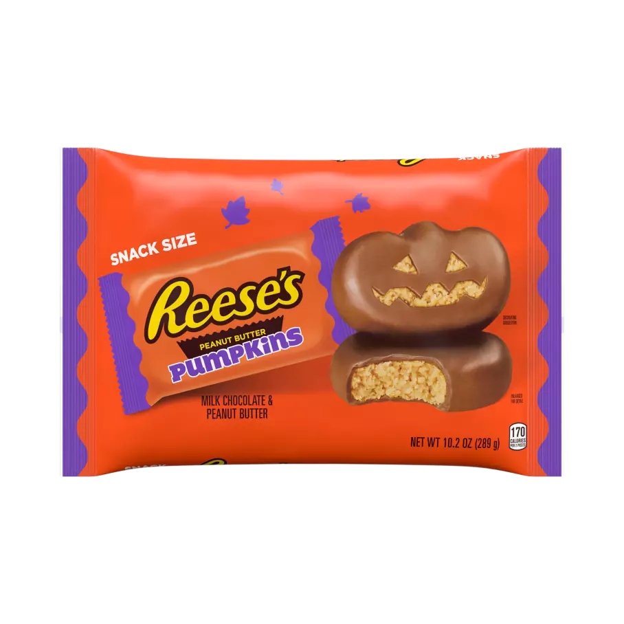 REESE'S Milk Chocolate Peanut Butter Snack Size Pumpkins, 10.2 oz bag - Front of Package