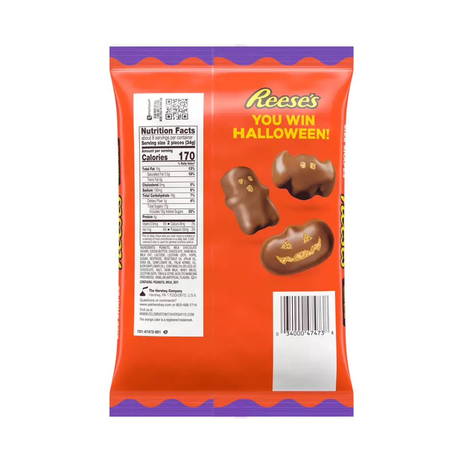REESE'S Halloween Peanut Butter Snack Size Assorted Shapes, 9.6 oz bag - Back of Package