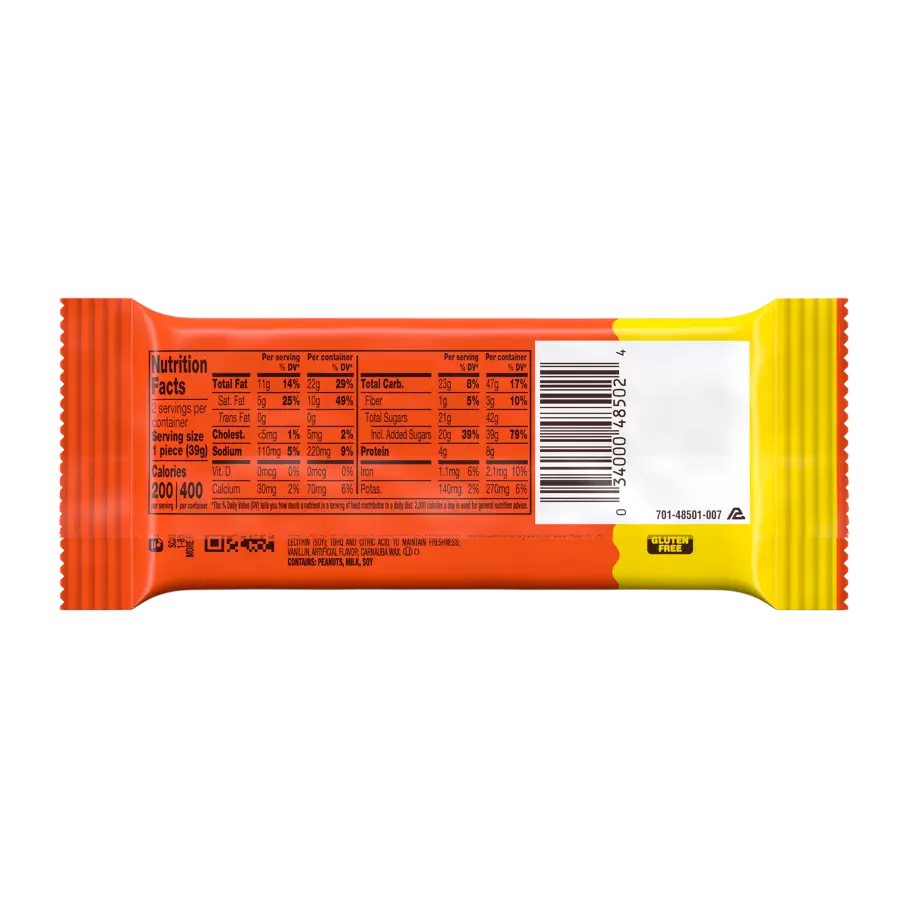 REESE'S STUFFED WITH PIECES Big Cup Milk Chocolate King Size Peanut Butter Cups, 2.8 oz - Back of Package