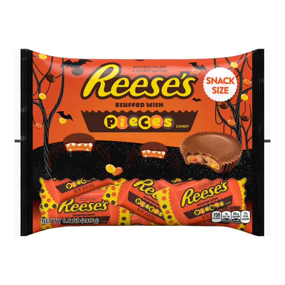 REESE'S STUFFED WITH PIECES Milk Chocolate Snack Size Peanut Butter Cups, 8.8 oz bag - Front of Package