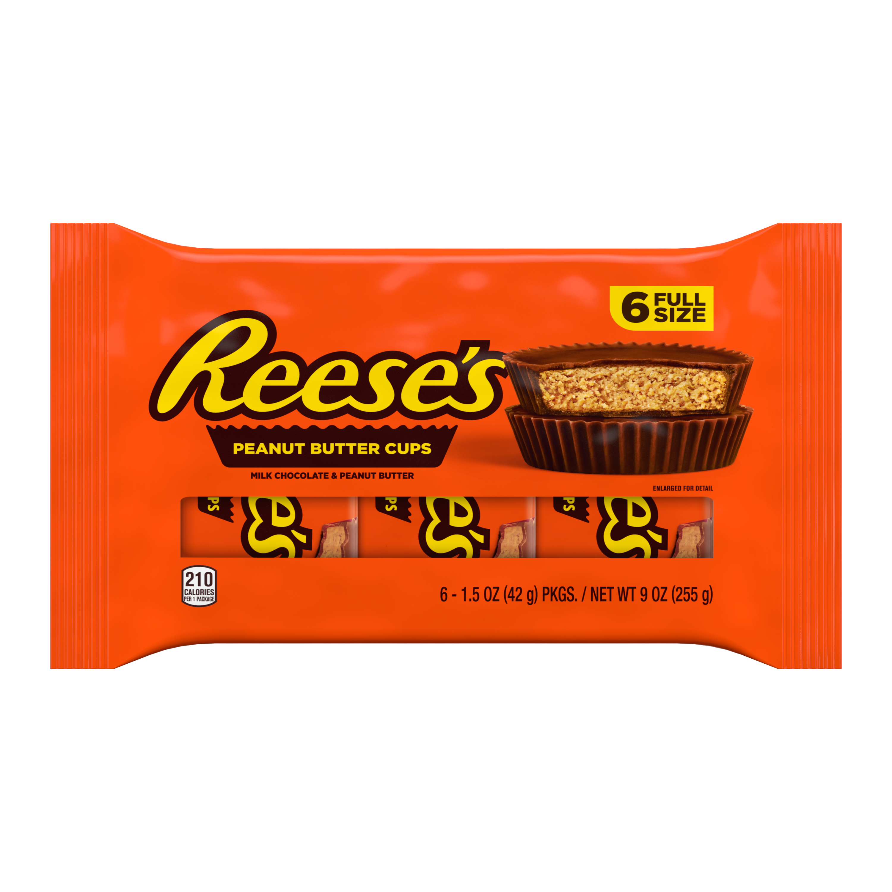 REESE'S Milk Chocolate Peanut Butter Cups, 1.5 oz, 6 pack - Front of Package