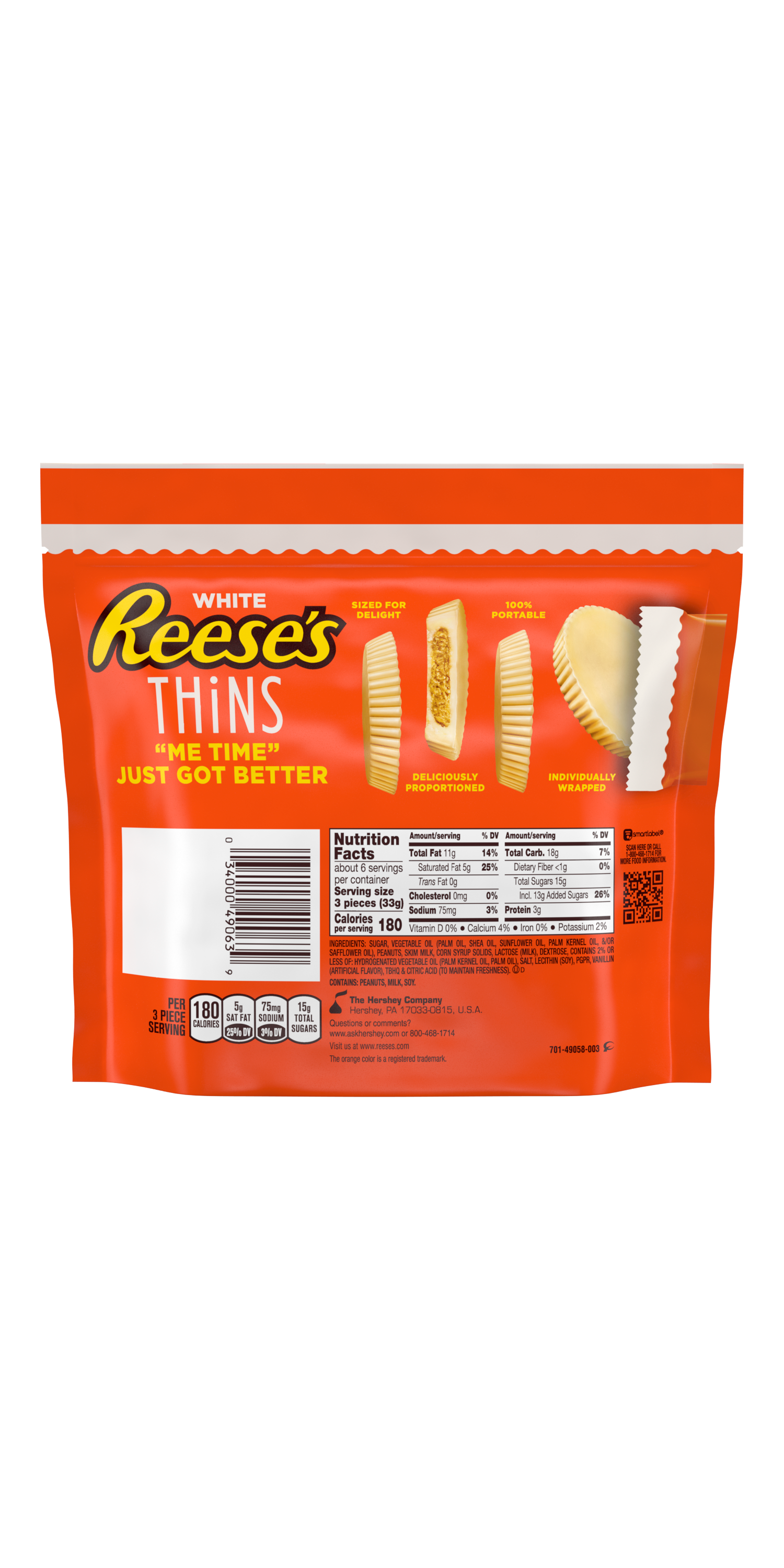 REESE'S THiNS White Creme Peanut Butter Cups, 7.37 oz pack - Back of Package