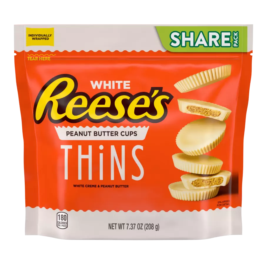 REESE'S THiNS White Creme Peanut Butter Cups, 7.37 oz pack - Front of Package