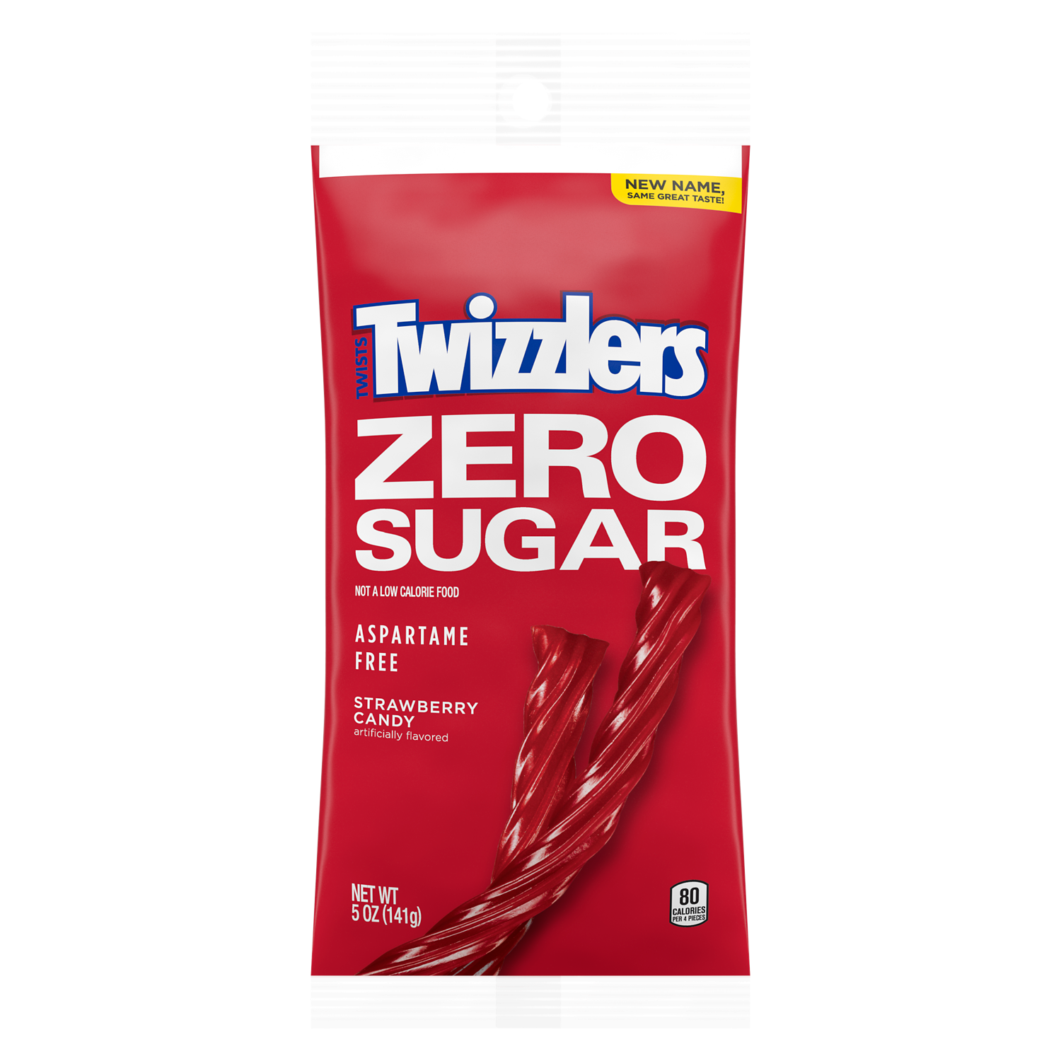 TWIZZLERS Zero Sugar Strawberry Flavored Twists, 5 oz bag - Front of Package
