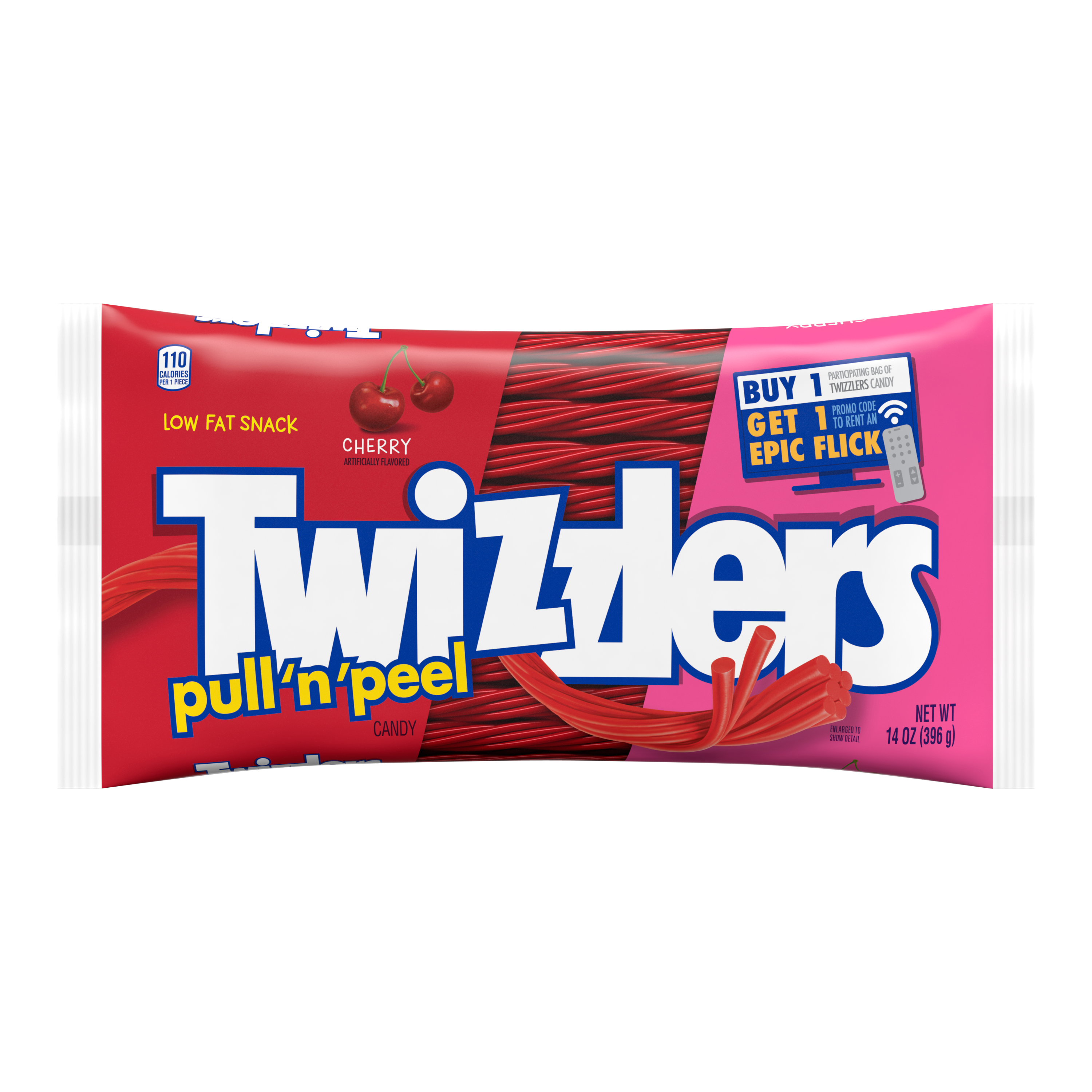 TWIZZLERS PULL 'N' PEEL Cherry Flavored Candy, 14 oz bag - Front of Package