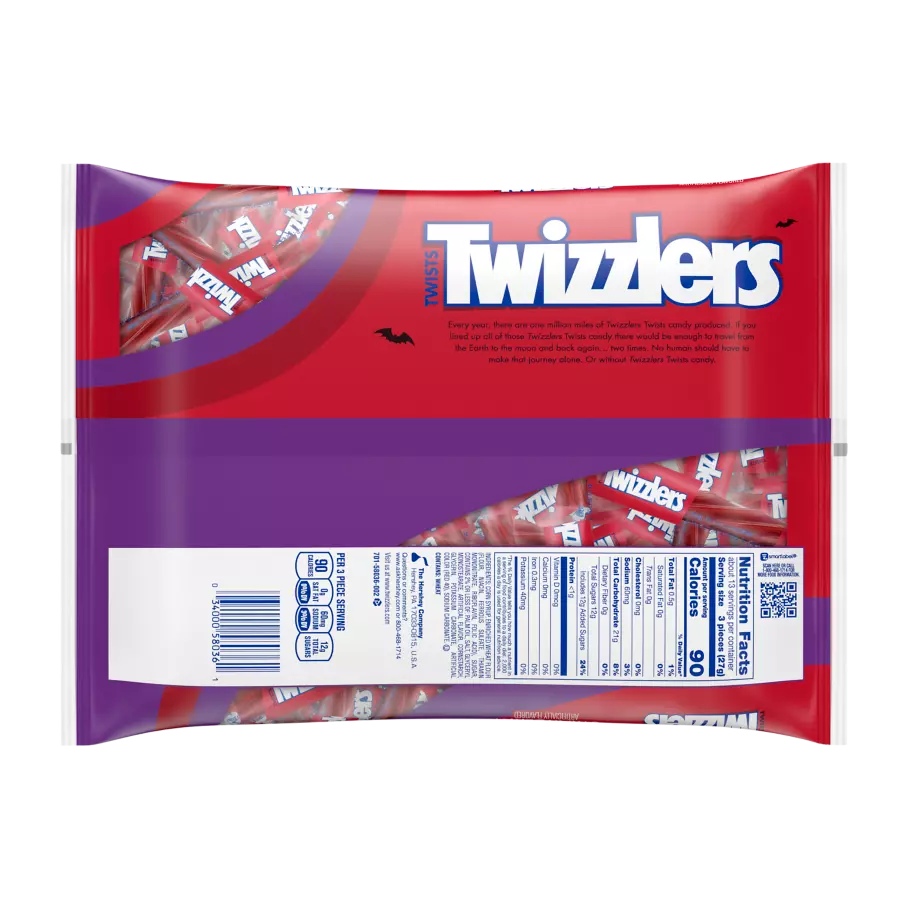 TWIZZLERS Halloween Twists Strawberry Flavored Snack Size Candy, 12 oz bag - Back of Package
