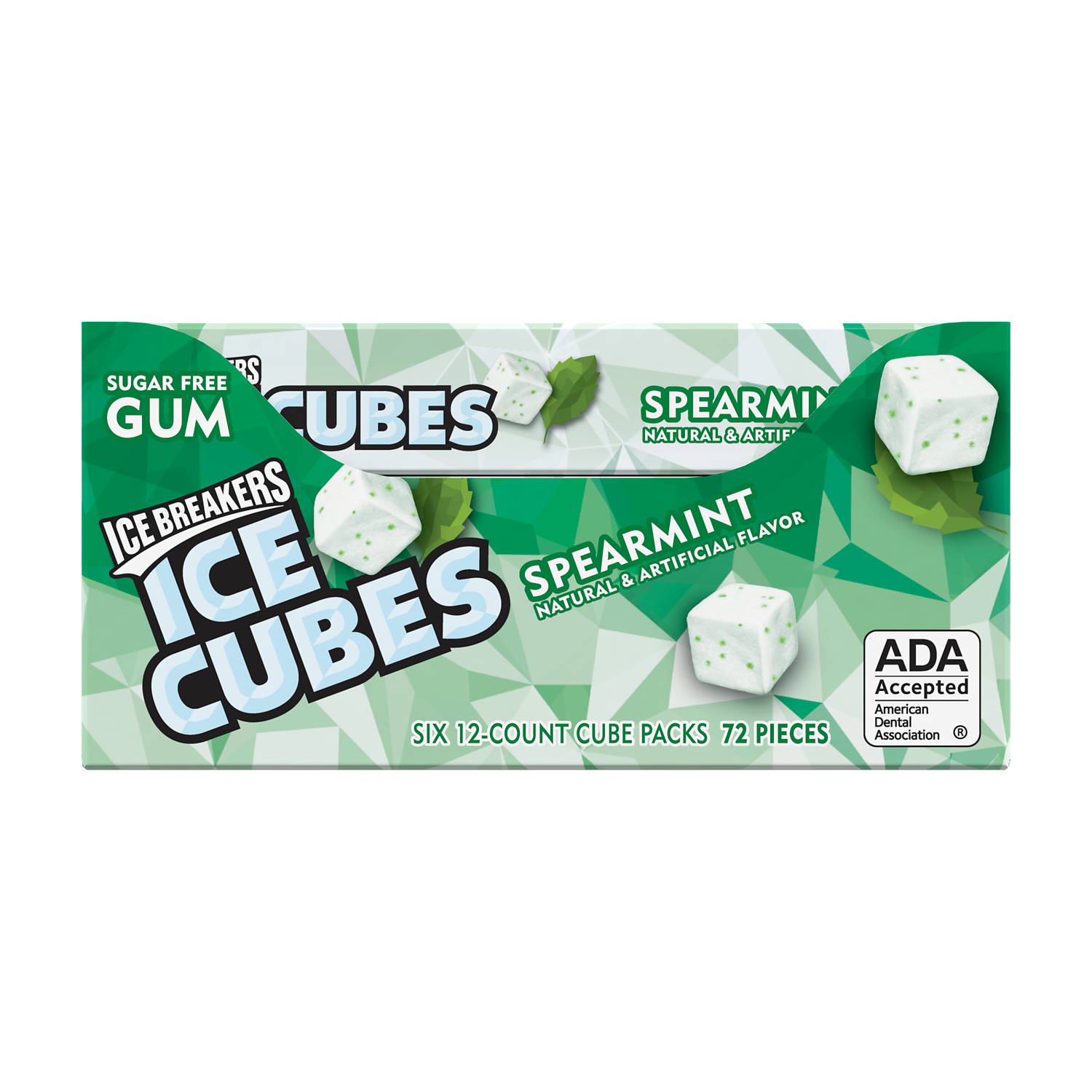 ICE BREAKERS ICE CUBES Spearmint Sugar Free Gum, 0.976 oz box, 12 count - Front of Package