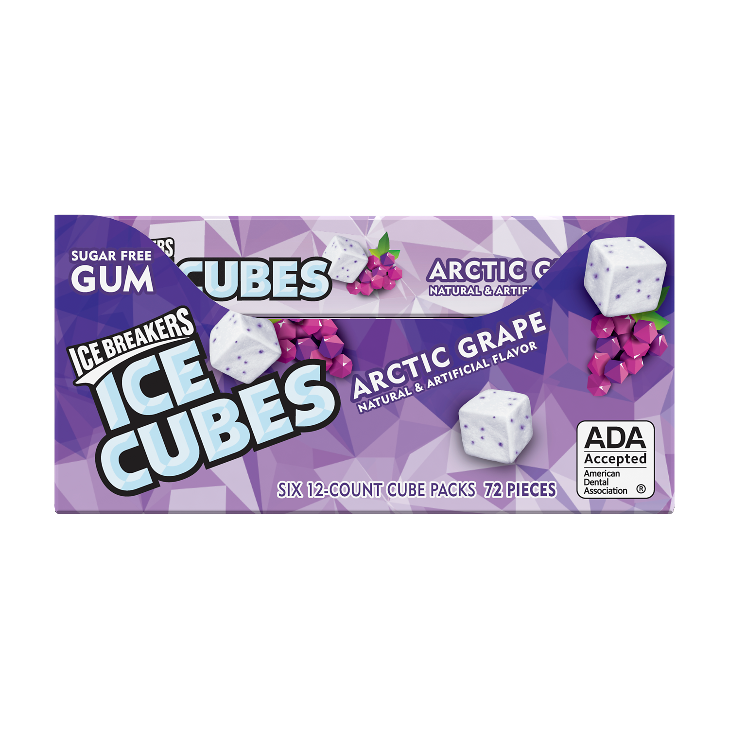ICE BREAKERS ICE CUBES ARCTIC GRAPE Sugar Free Gum, 0.976 oz box, 12 count - Front of Package