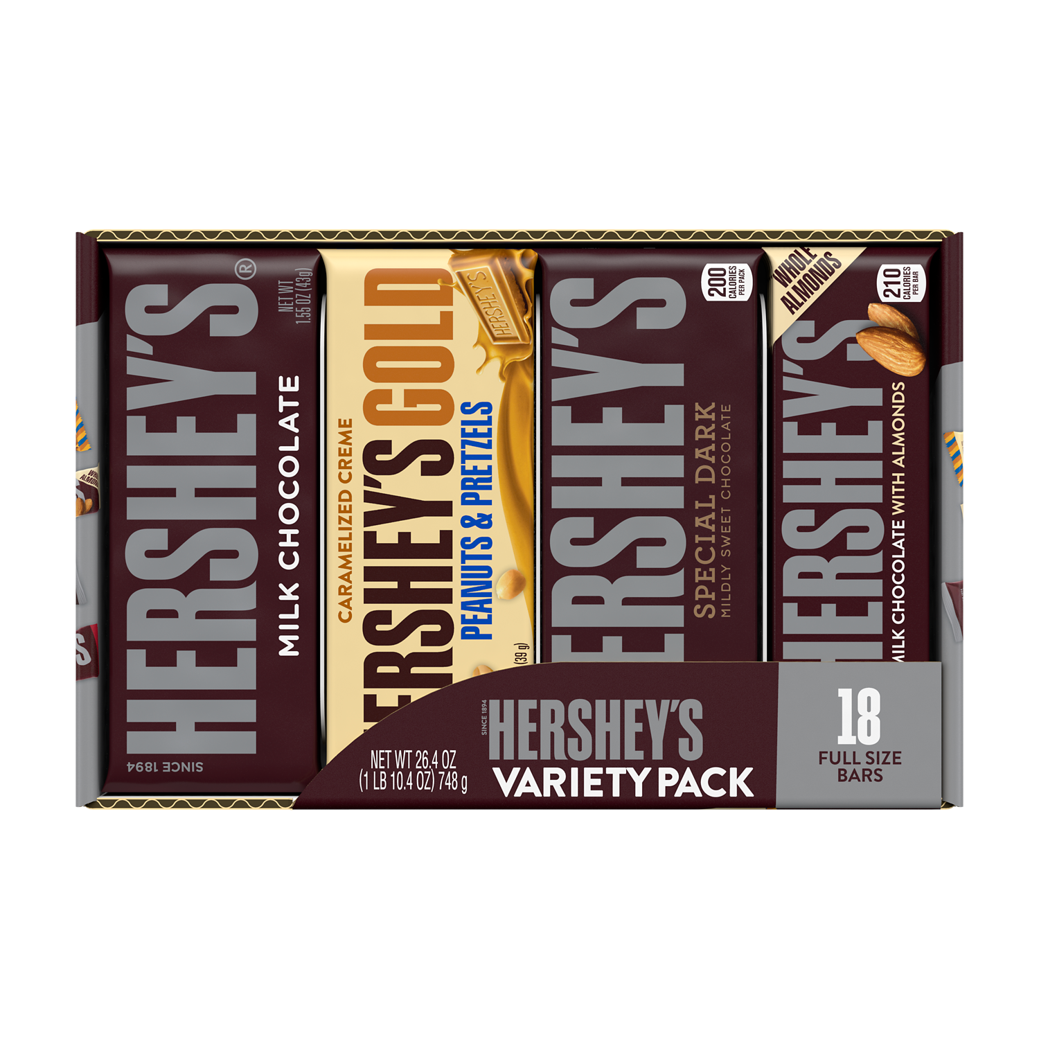 HERSHEY'S Variety Pack Candy Bars, 26.4 oz box, 18 count - Front of Package