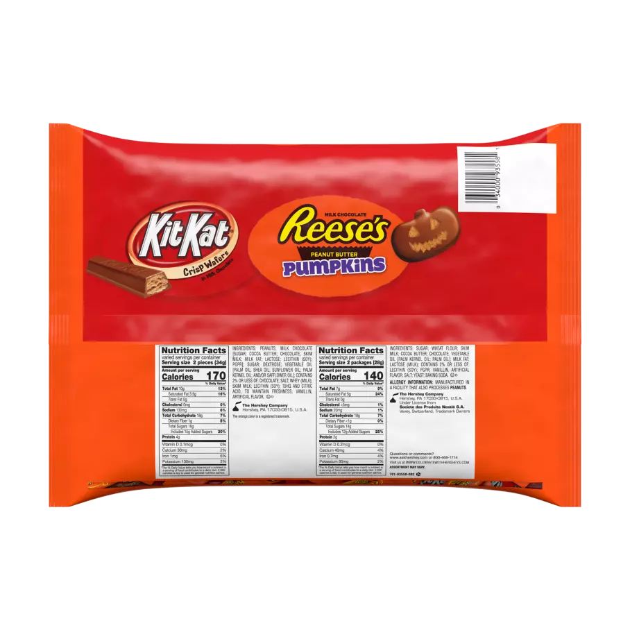 REESE'S & KIT KAT® Lovers Halloween Snack Size Assortment, 29.9 oz bag, 55 pieces - Back of Package