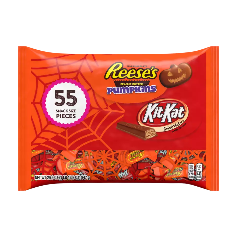 REESE'S & KIT KAT® Lovers Halloween Snack Size Assortment, 29.9 oz bag, 55 pieces - Front of Package