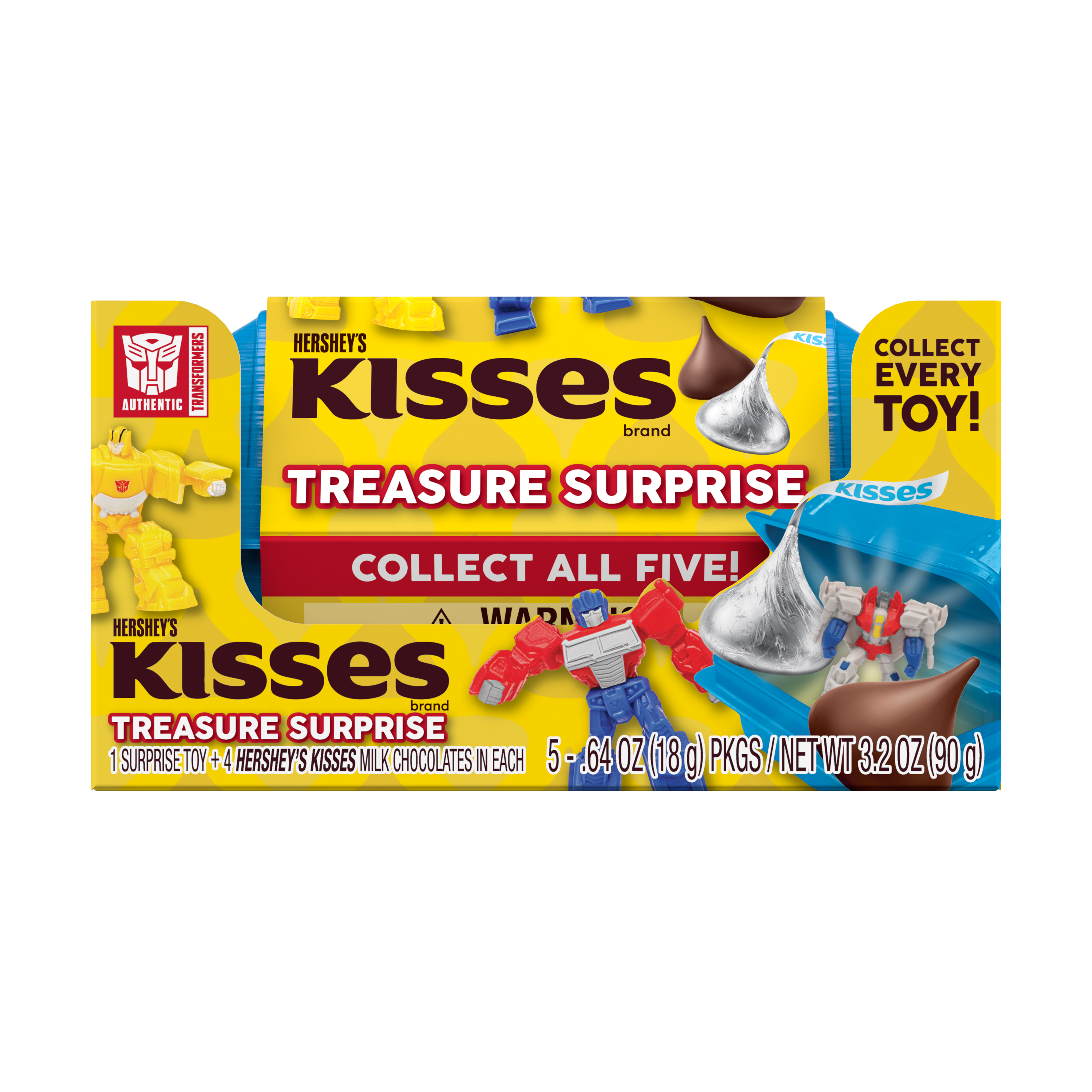 HERSHEY'S KISSES Transformers Milk Chocolate Treasure Surprise, 3.2 oz box, 5 pack - Front of Package