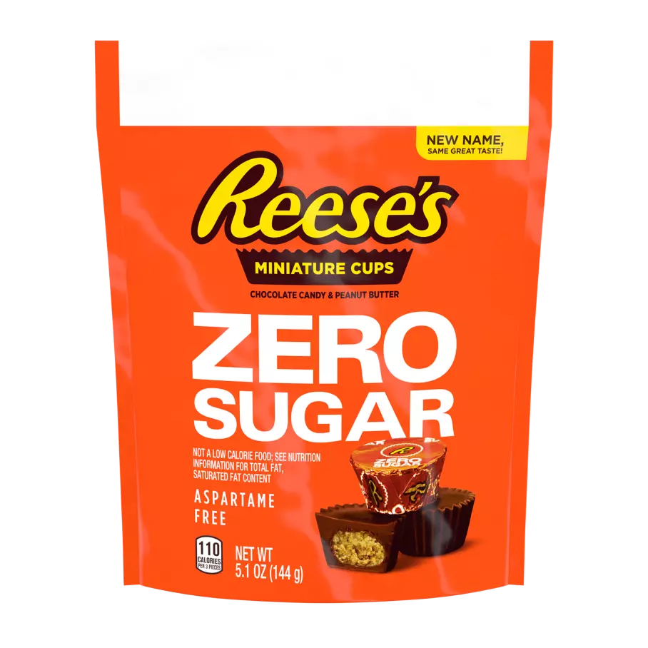 REESE'S Zero Sugar Miniatures Chocolate Candy Peanut Butter Cups, 5.1 oz bag - Front of Package