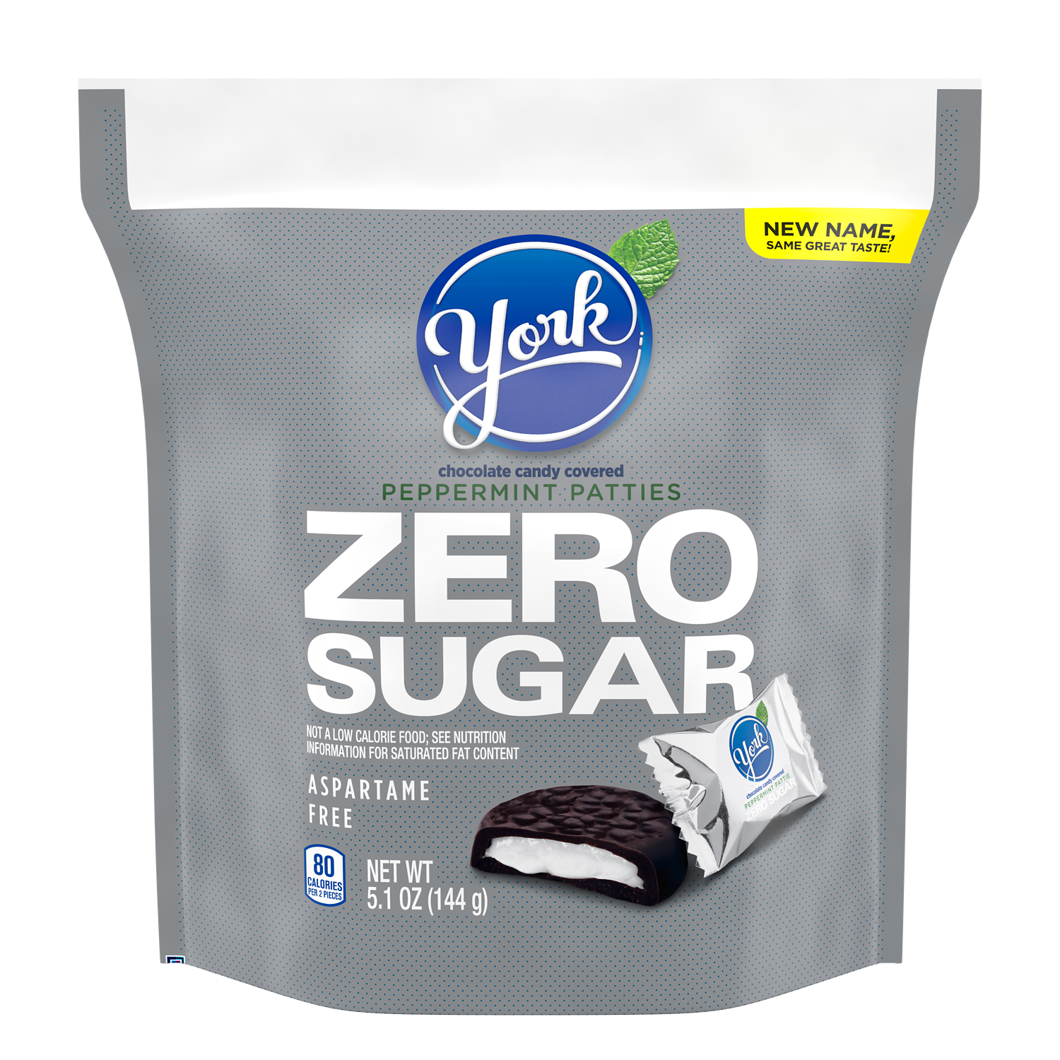 YORK Zero Sugar Dark Chocolate Candy Peppermint Patties, 5.1 oz bag - Front of Package