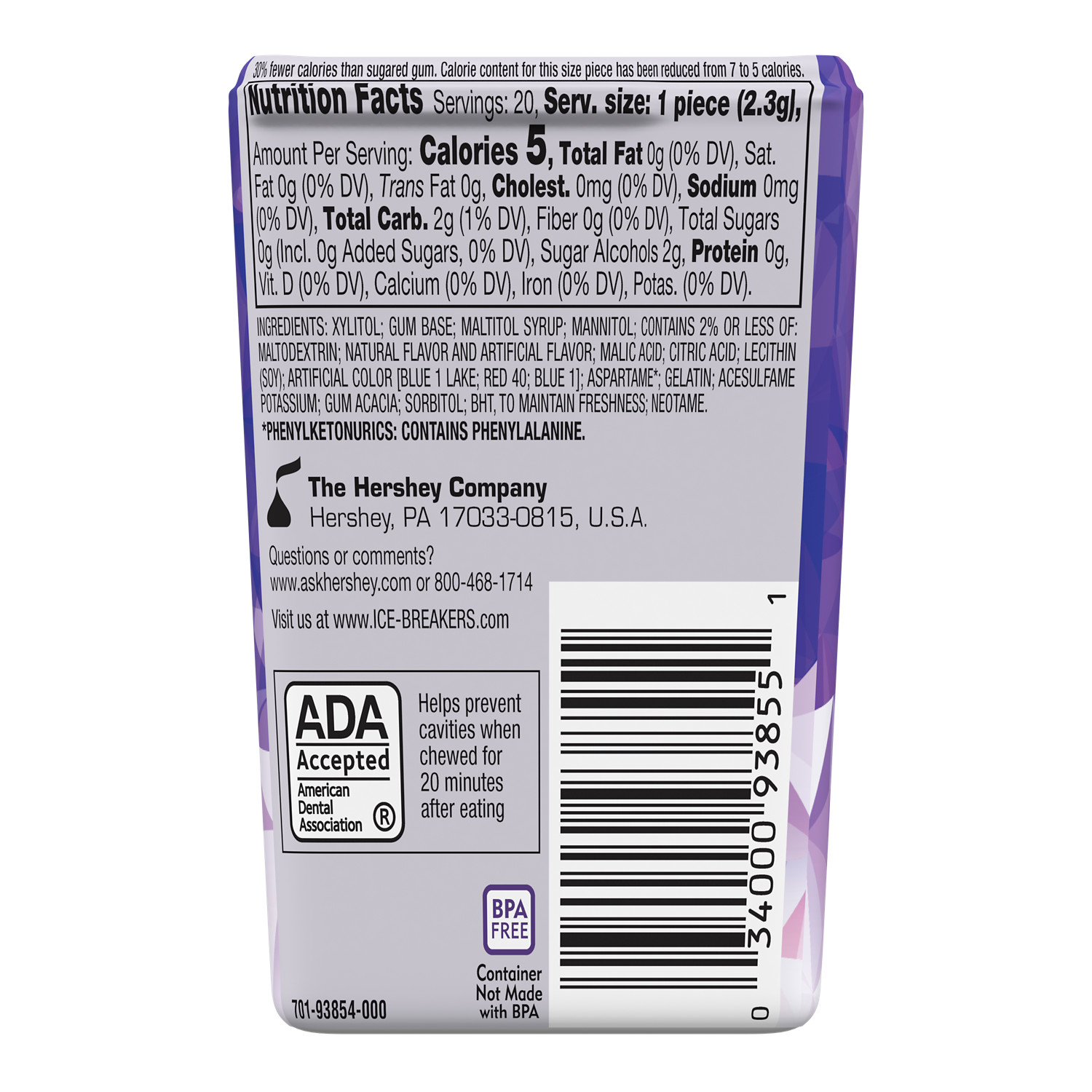ICE BREAKERS ICE CUBES ARCTIC GRAPE Sugar Free Gum, 1.62 oz thin pack