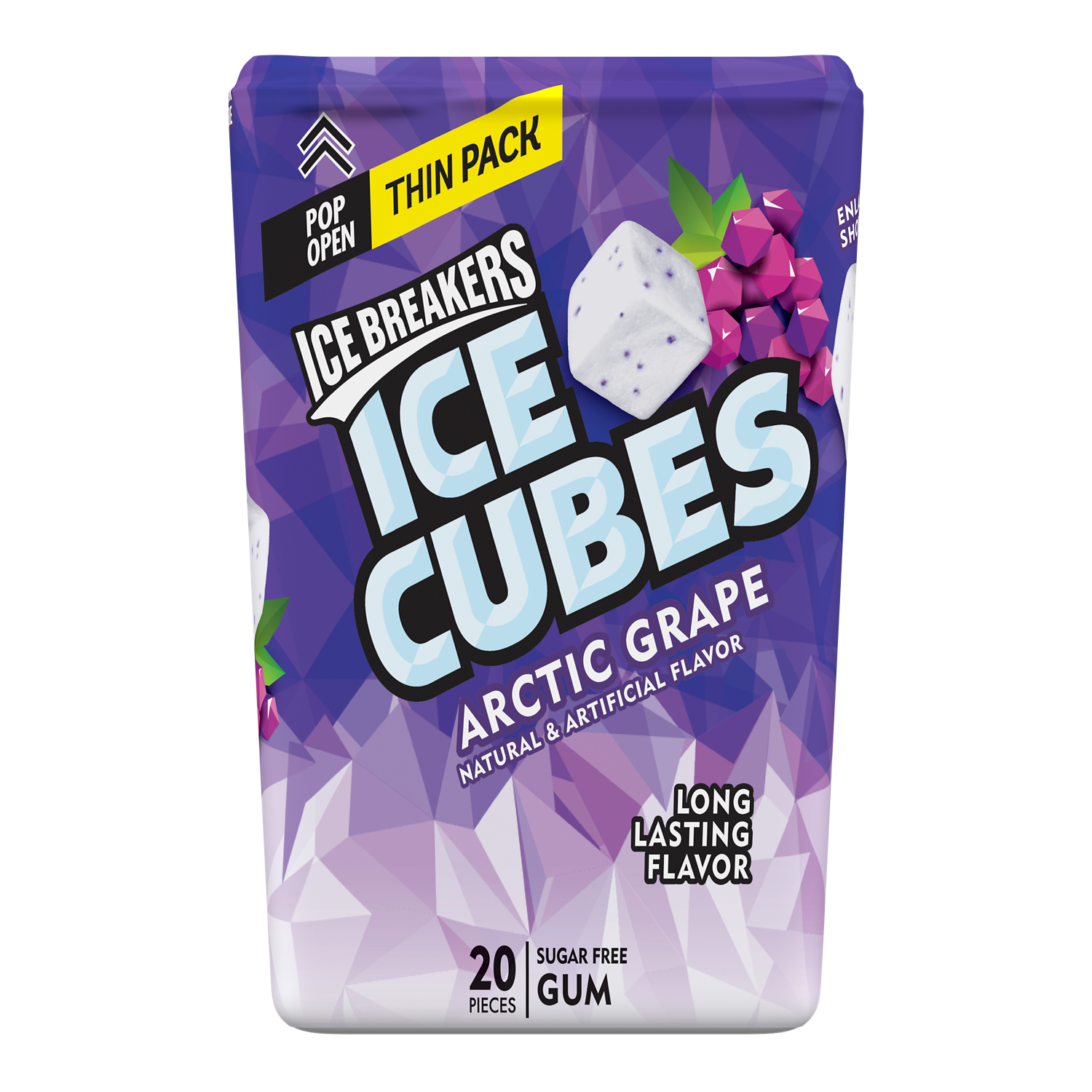 ICE BREAKERS ICE CUBES ARCTIC GRAPE Sugar Free Gum, 1.62 oz thin pack