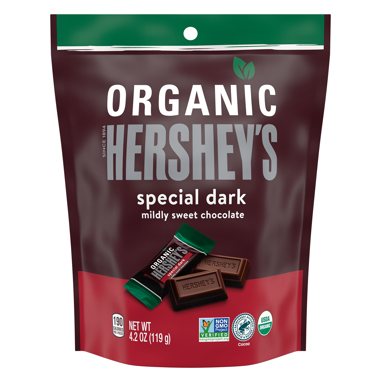 HERSHEY'S SPECIAL DARK Organic Miniatures Chocolate Candy Bars, 4.2 oz bag - Front of Package