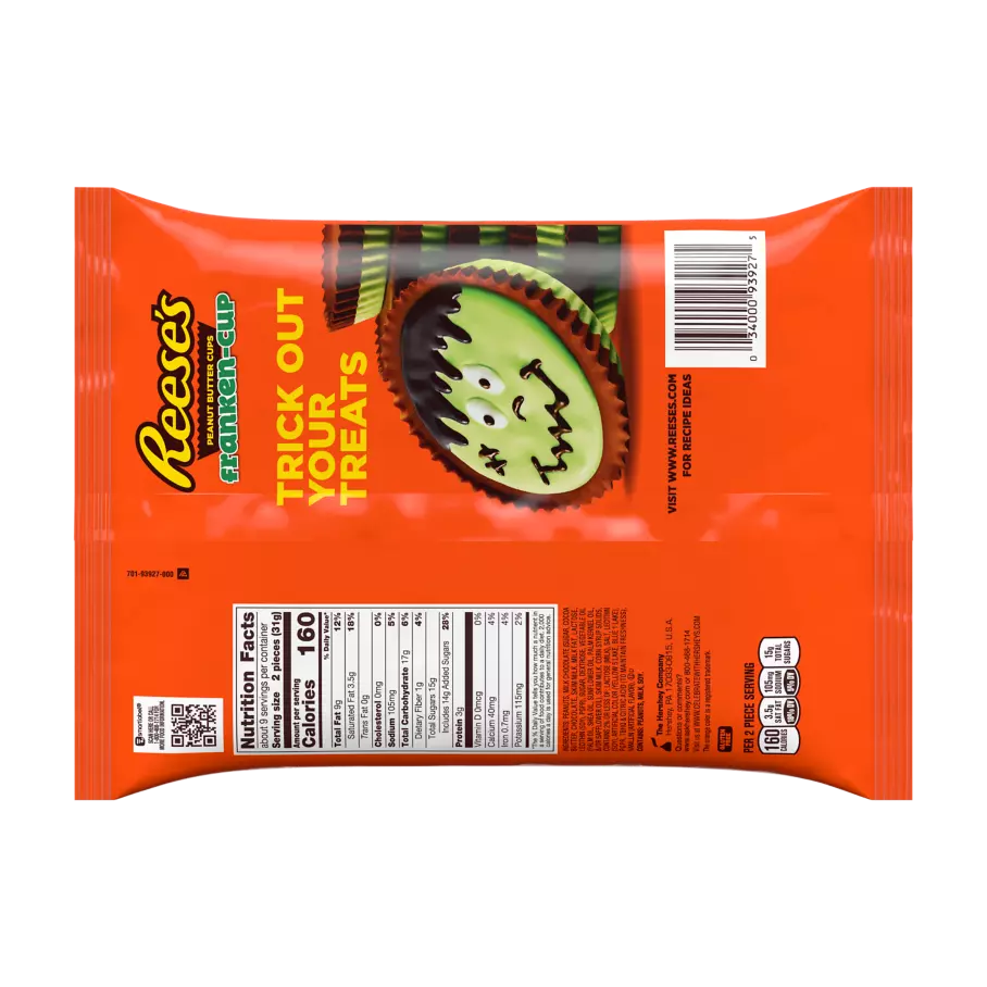 REESE'S Franken-Cup Milk Chocolate Peanut Butter Cups, 9.35 oz bag - Back of Package