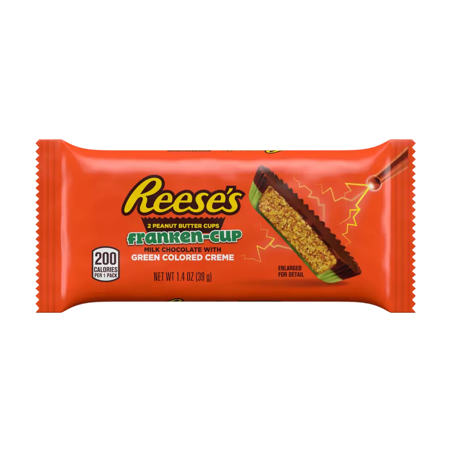 REESE'S Franken-Cup Milk Chocolate Peanut Butter Cups, 1.4 oz- Front of Package