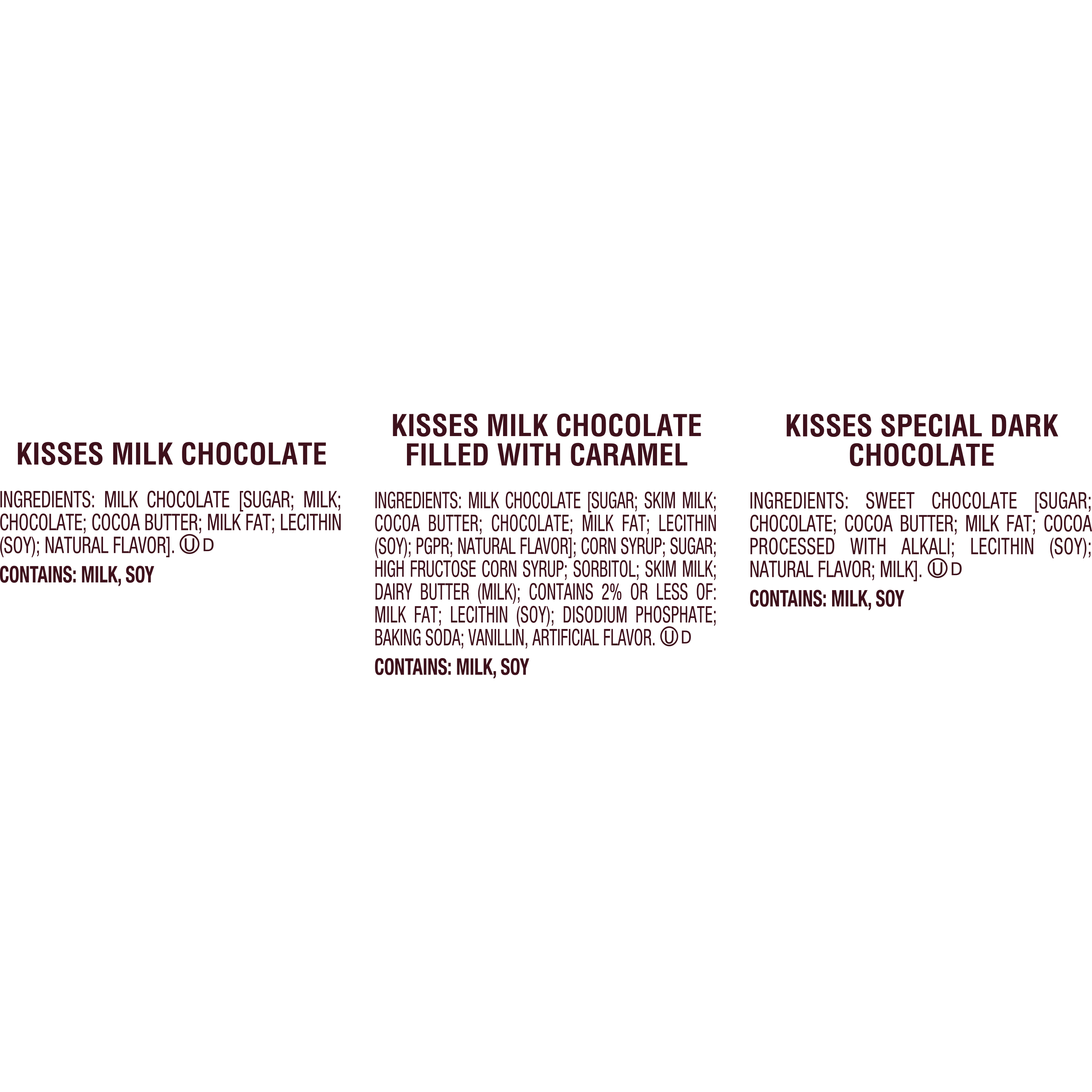 HERSHEY'S KISSES Snack Size Assortment, 31.5 oz pack - Ingredients