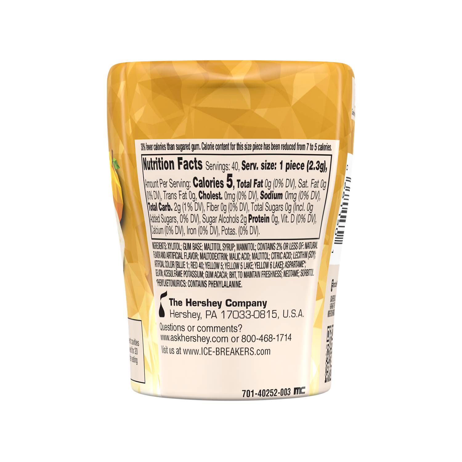 ICE BREAKERS ICE CUBES Golden Apple Sugar Free Gum, 3.24 oz bottle, 40