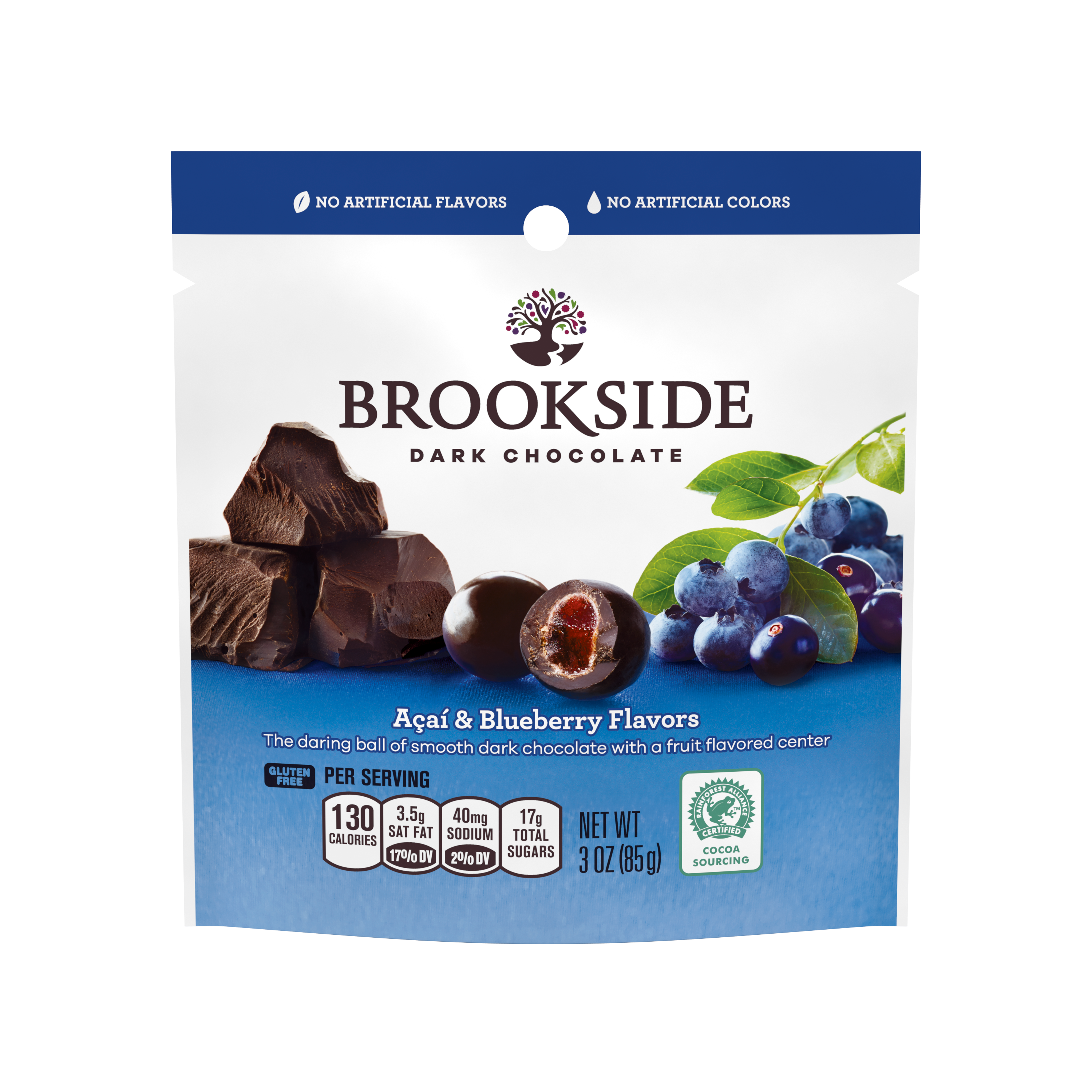 BROOKSIDE Dark Chocolate Acai & Blueberry Candy, 3 oz bag - Front of Package