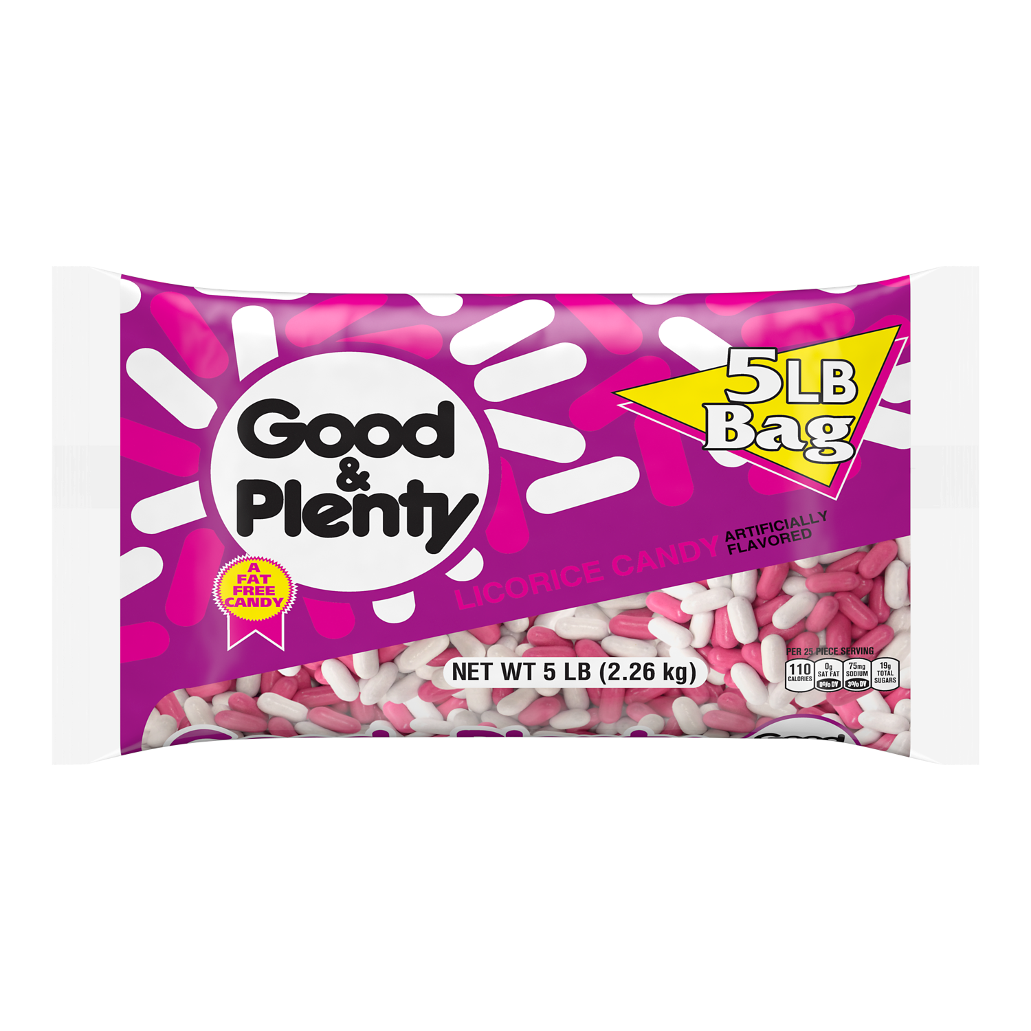 GOOD & PLENTY Licorice Candy, 80 oz bag - Front of Package