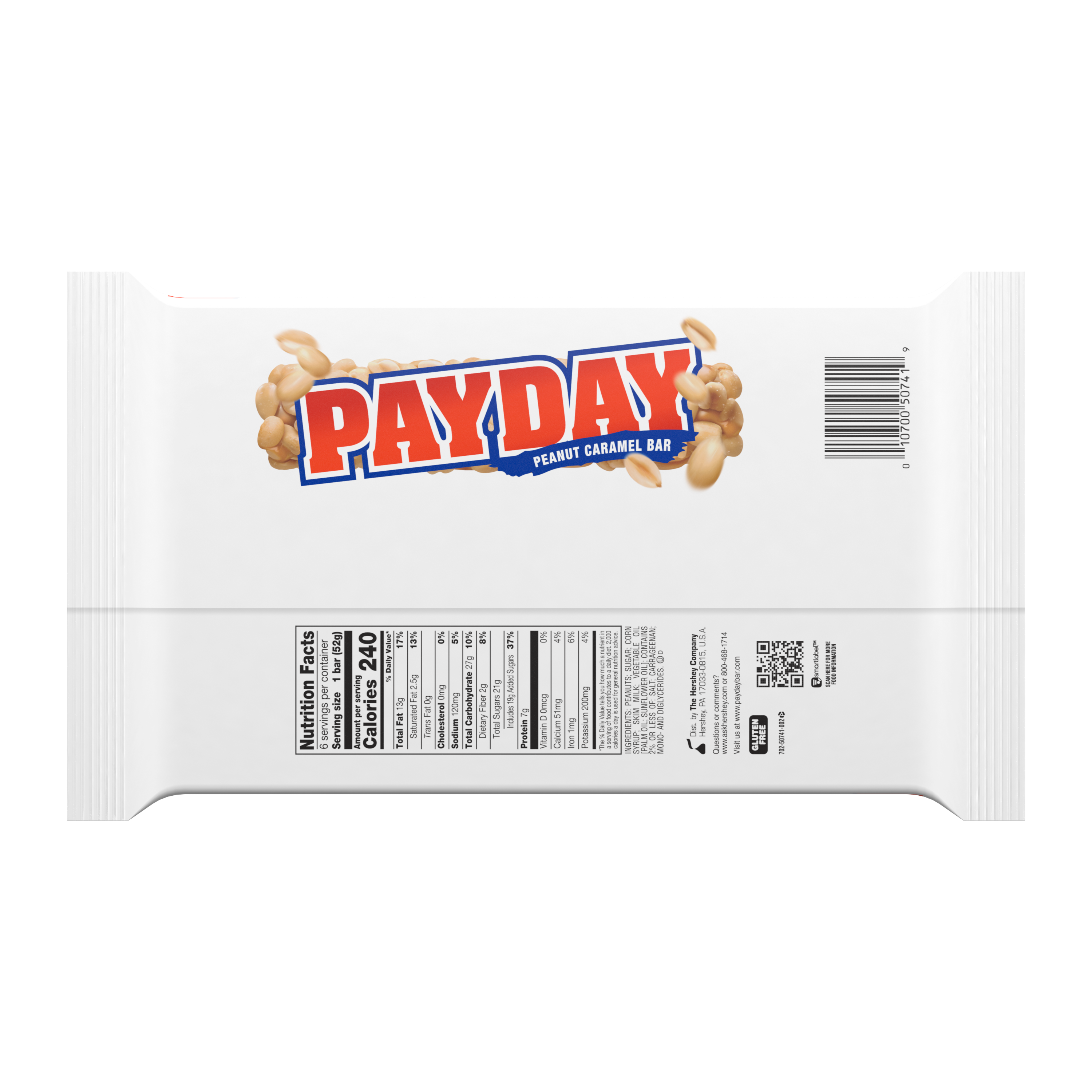PAYDAY Peanut and Caramel Candy Bars, 11.1 oz, 6 pack - Back of Package