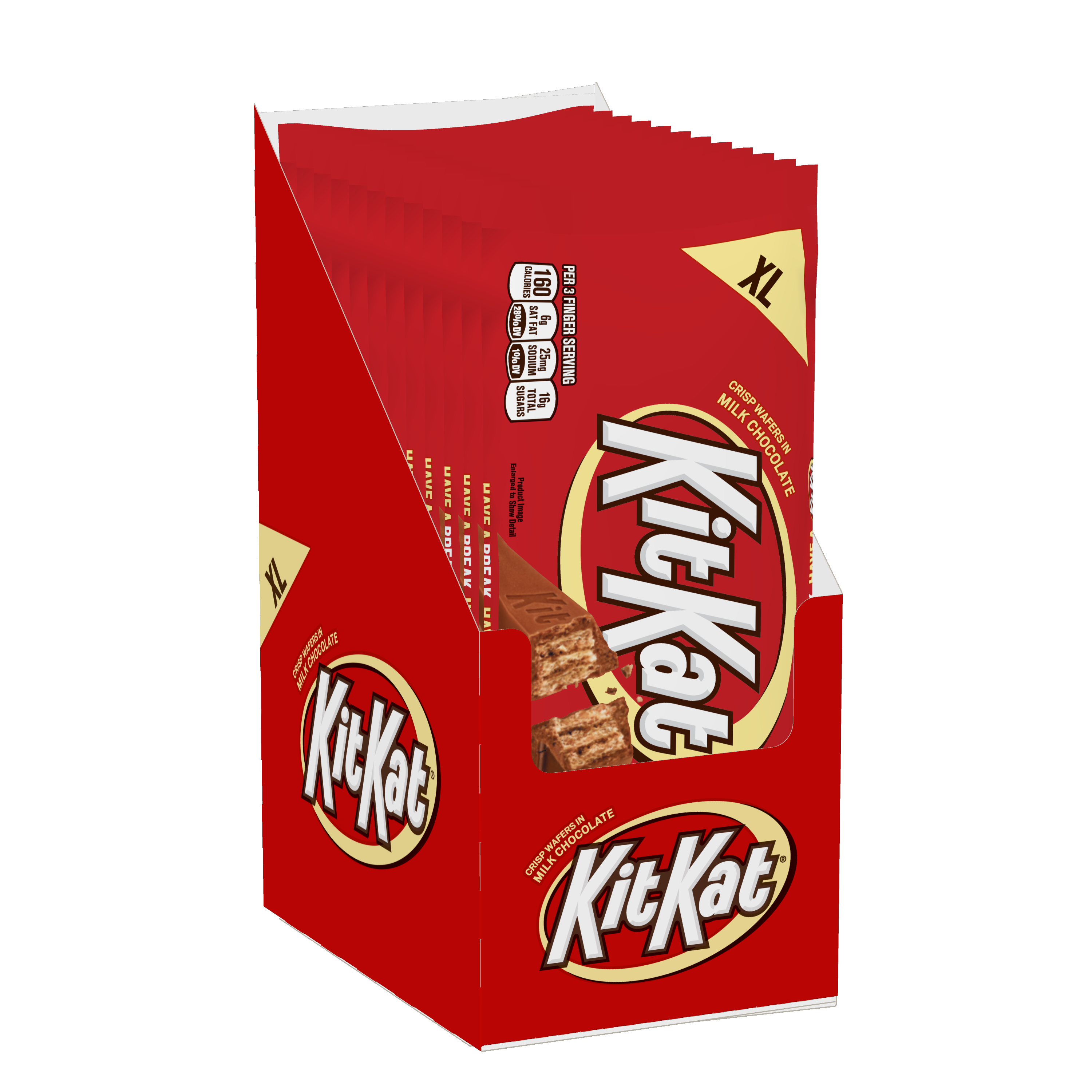 KIT KAT® Milk Chocolate XL Candy Bars, 4.5 oz, 12 pack - Left Side of Package