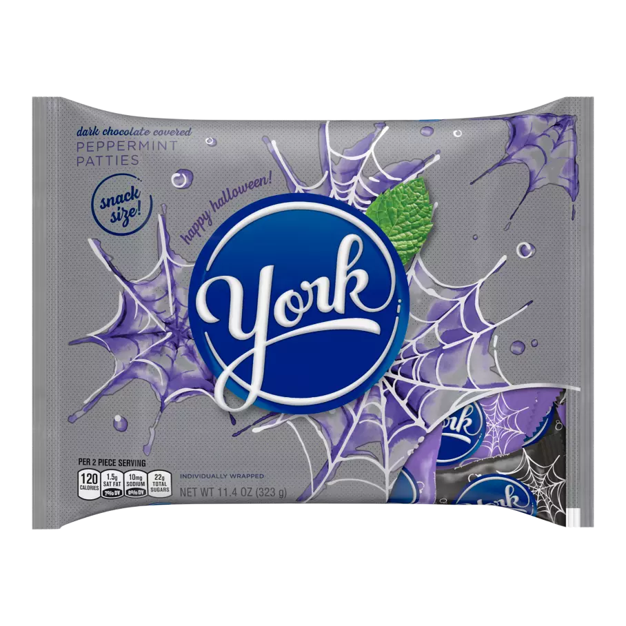 YORK Halloween Dark Chocolate Snack Size Peppermint Patties, 11.4 oz bag - Front of Package