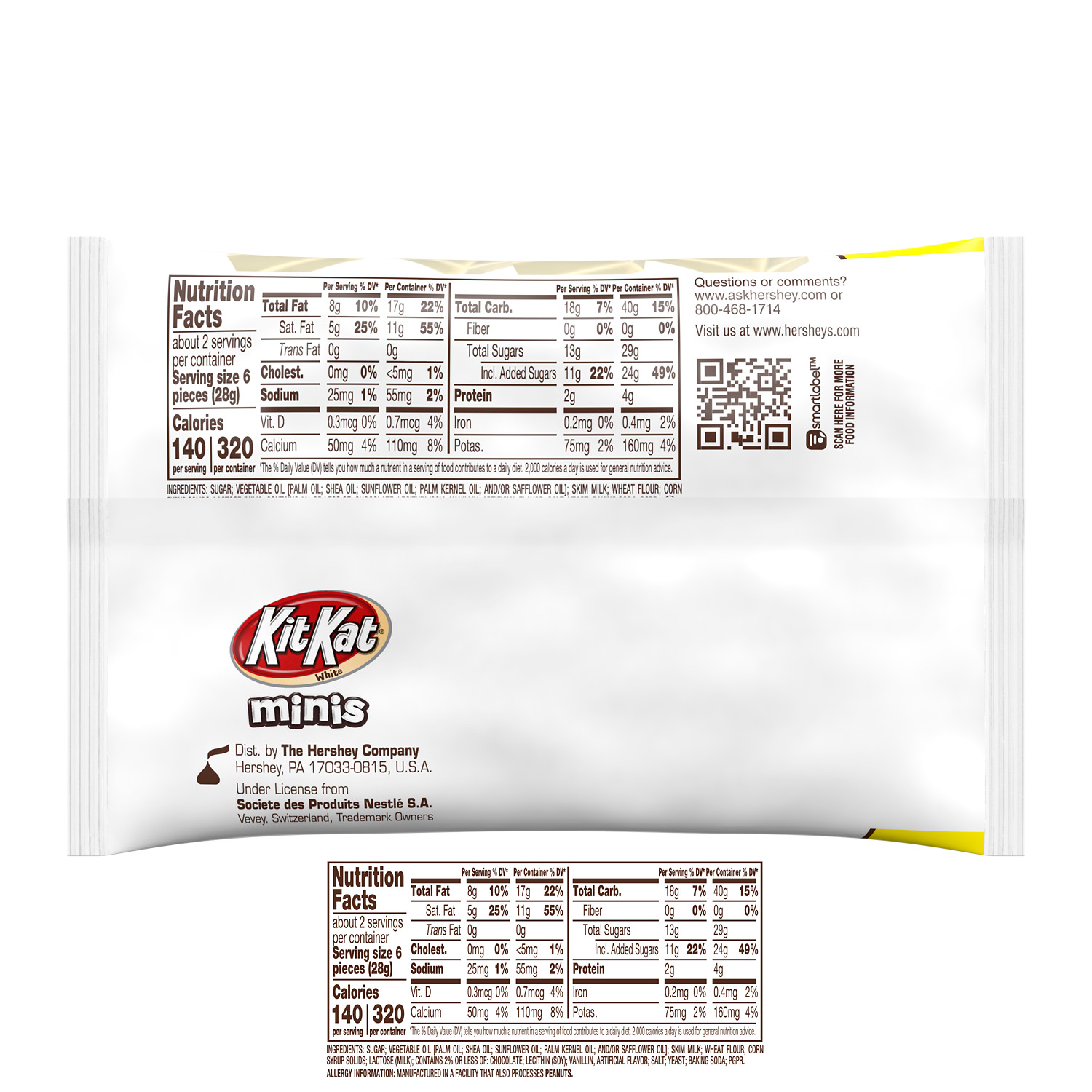 KIT KAT® Minis White Creme King Size Candy Bars, 2.2 oz bag - Back of Package