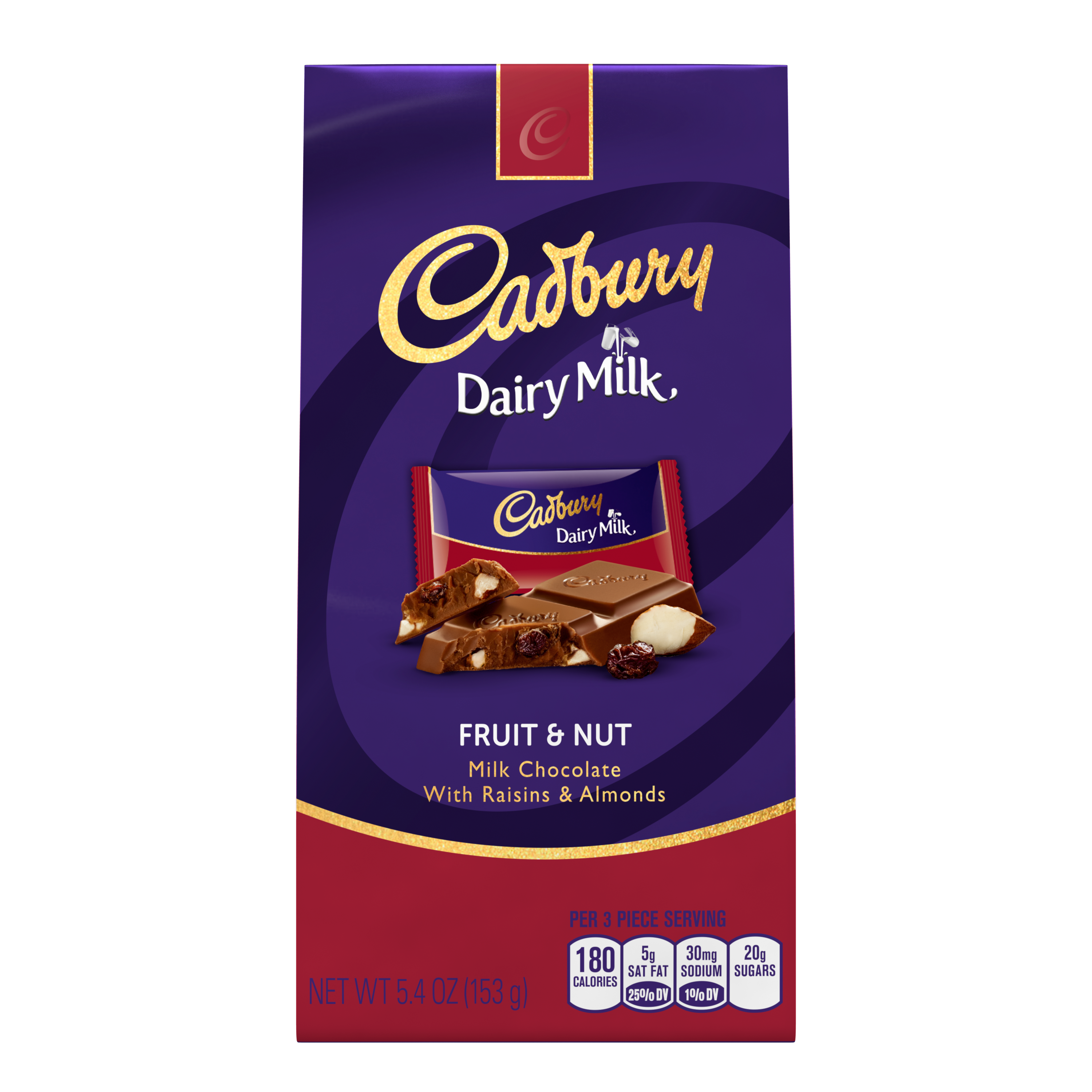 CADBURY DAIRY MILK Fruit & Nut Candy Bar, 5.4 oz - Front of Package