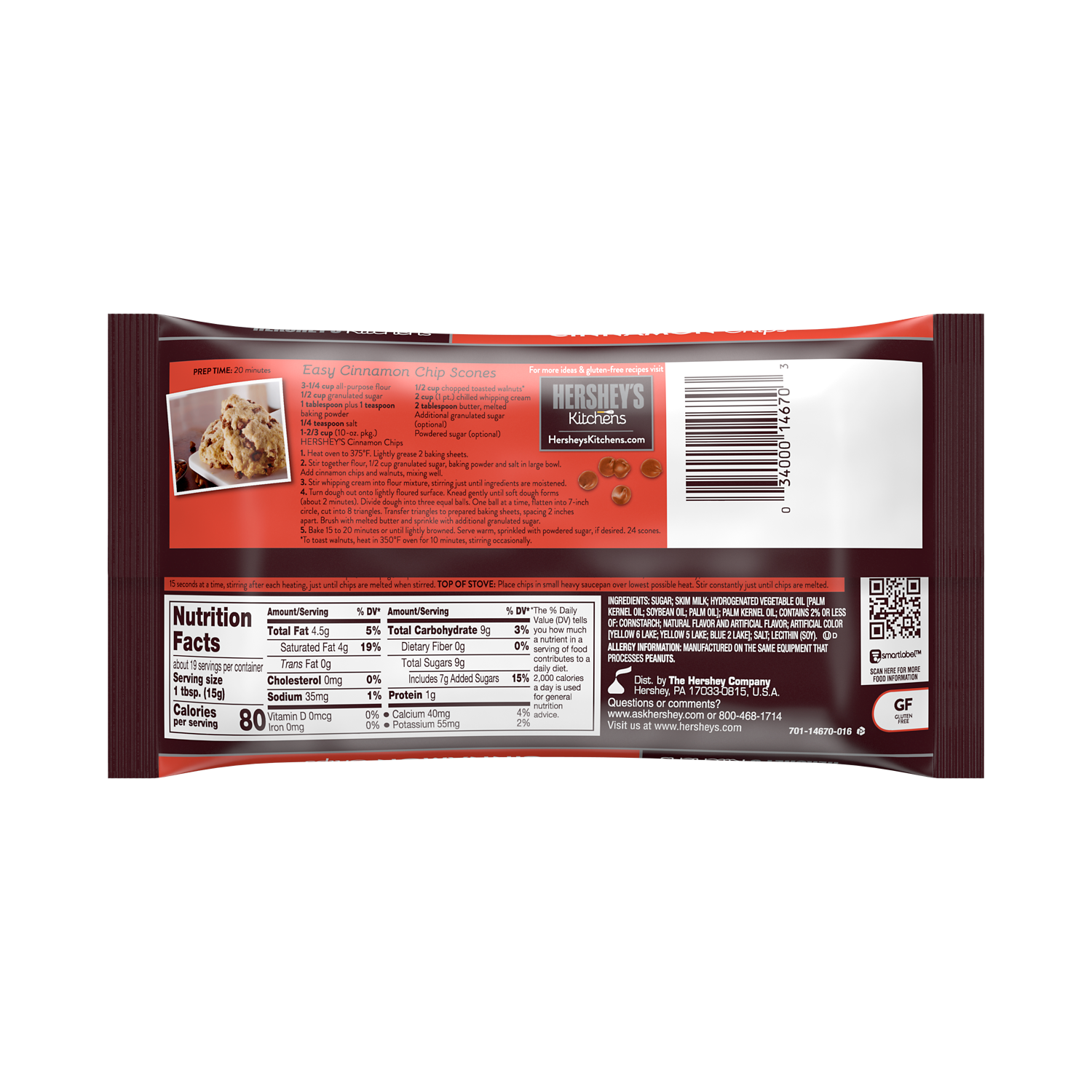 HERSHEY'S Cinnamon Chips, 10 oz bag