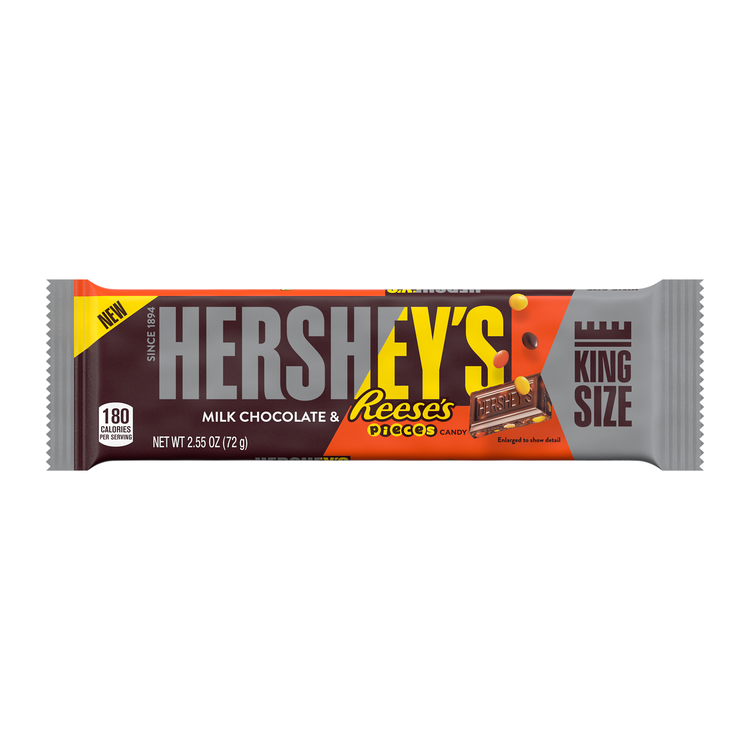 HERSHEY'S Milk Chocolate & REESE'S PIECES King Size Candy Bar, 2.55 oz - Front of Package
