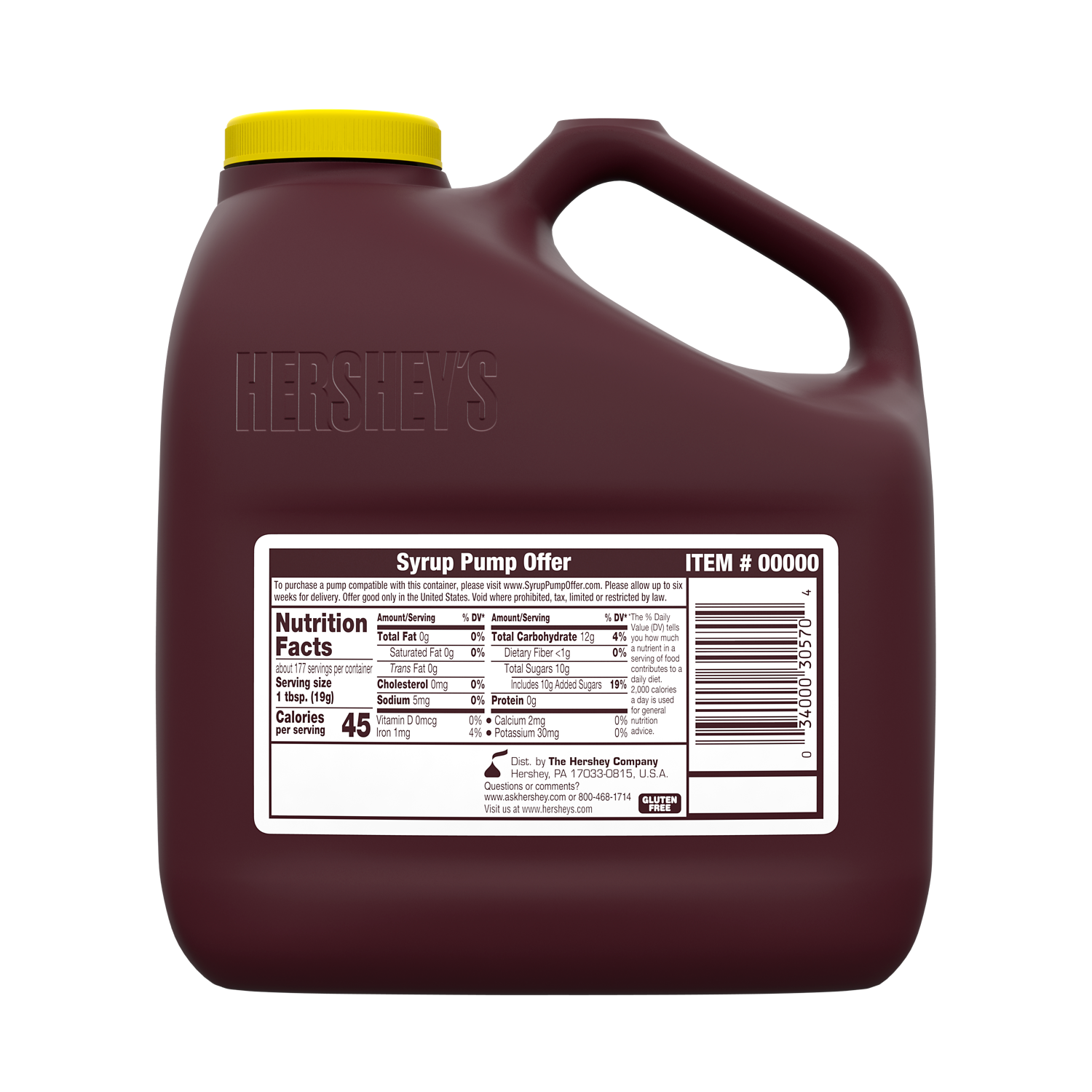 HERSHEY'S Chocolate Syrup, 120 oz jug - Back of Package