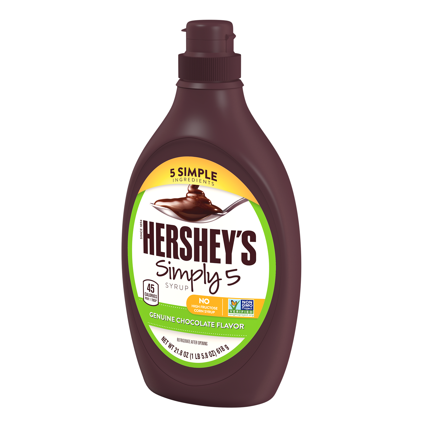 HERSHEY'S Simply 5 Chocolate Syrup, 21.8 oz bottle - Right Side of Package