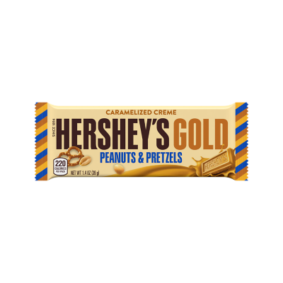 HERSHEY'S GOLD Peanuts & Pretzels in Caramelized Creme Candy Bar, 1.4 oz