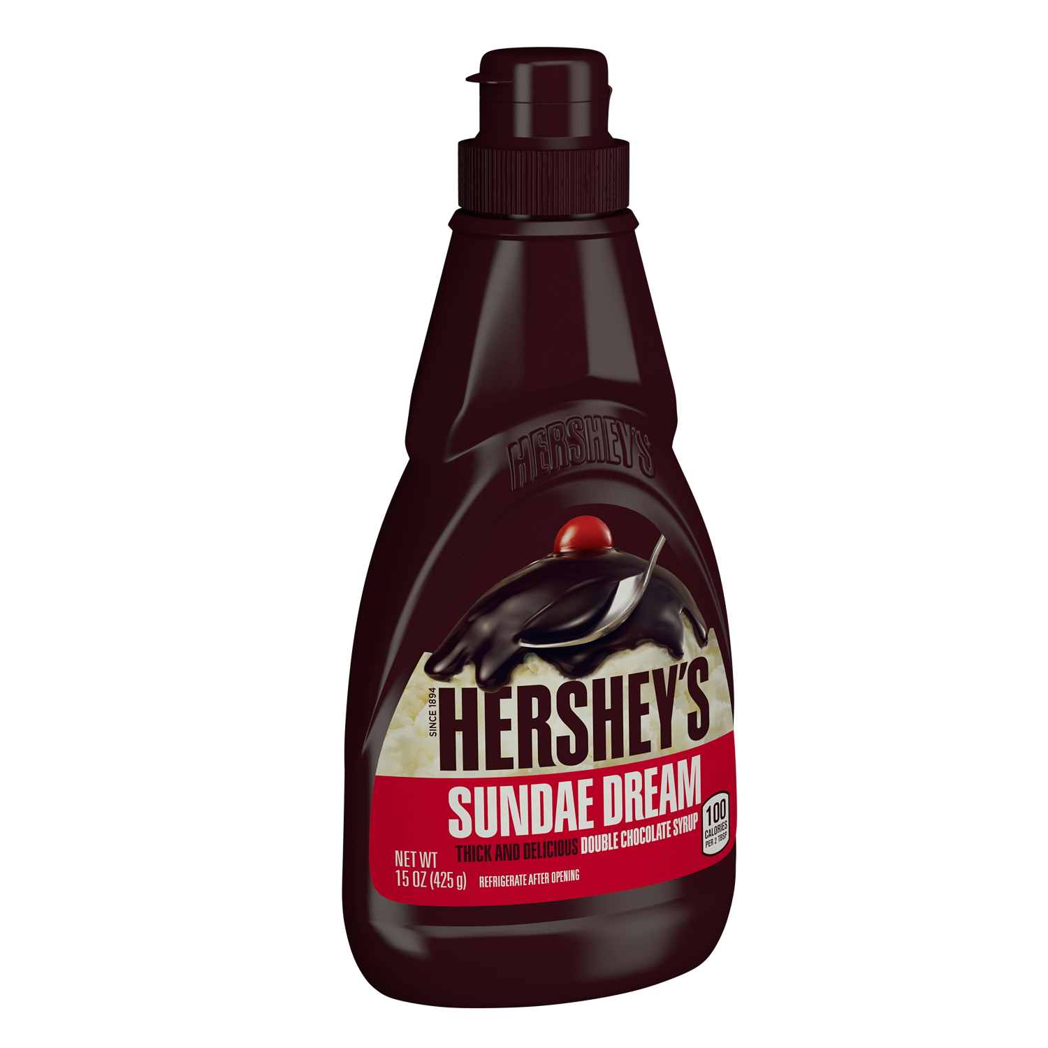 HERSHEY'S SUNDAE DREAM Double Chocolate Syrup, 15 oz bottle - Left Side of Package