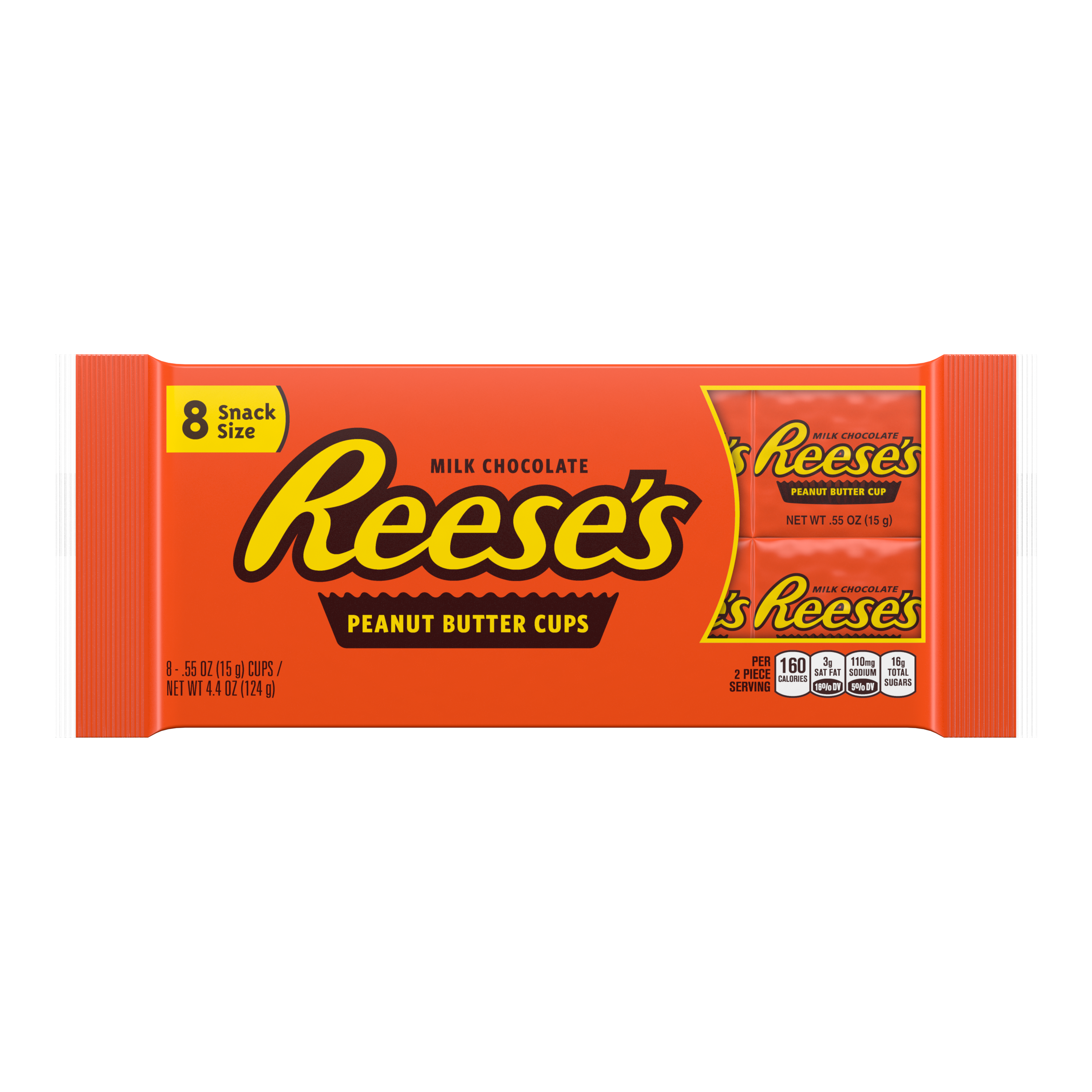 REESE'S Milk Chocolate Snack Size Peanut Butter Cups, 4.4 oz, 8 pack - Front of Package
