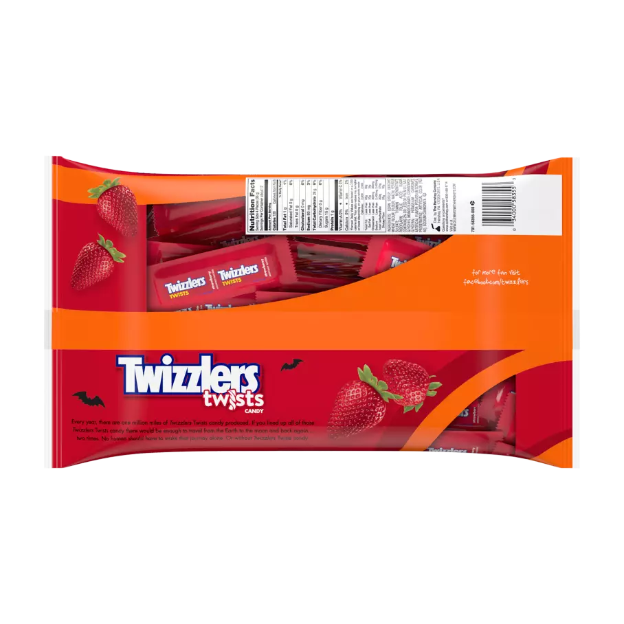 TWIZZLERS Halloween Twists Strawberry Flavored Snack Size Candy, 22 oz bag - Back of Package